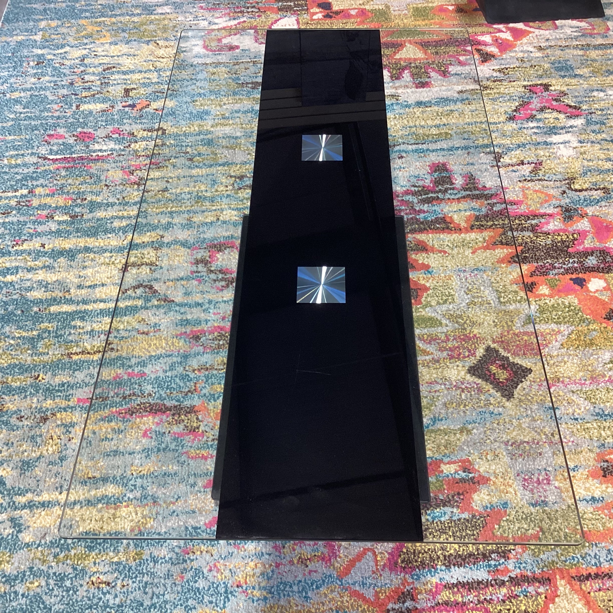 Clear Glass with Black Stripe & Chrome Coffee Table 47"x 25.5"x 16"