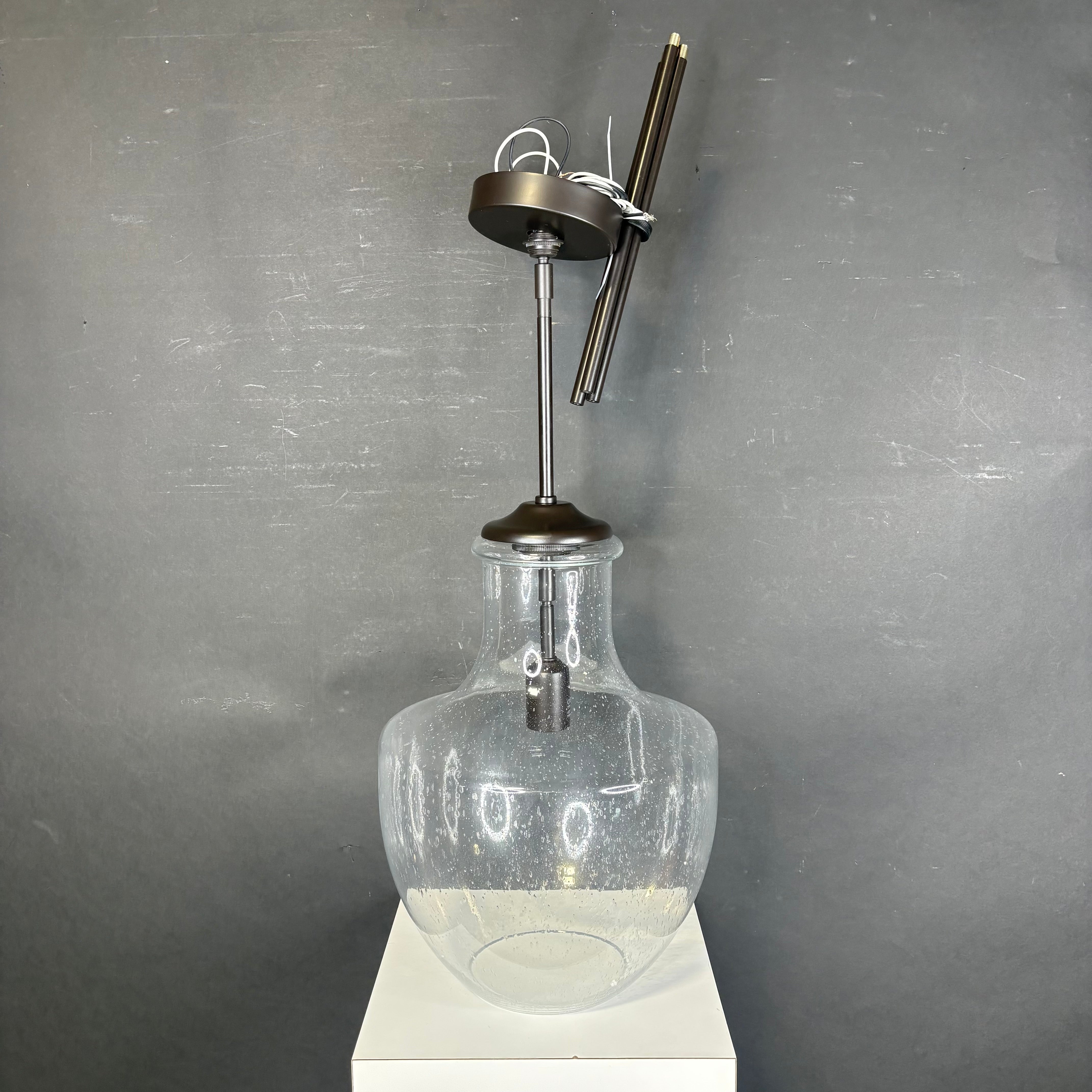 Generation Lighting Baylor 1-Light Bronze with Seeded Glass Ceiling Pendant 12” Diameter x 17” - 42”