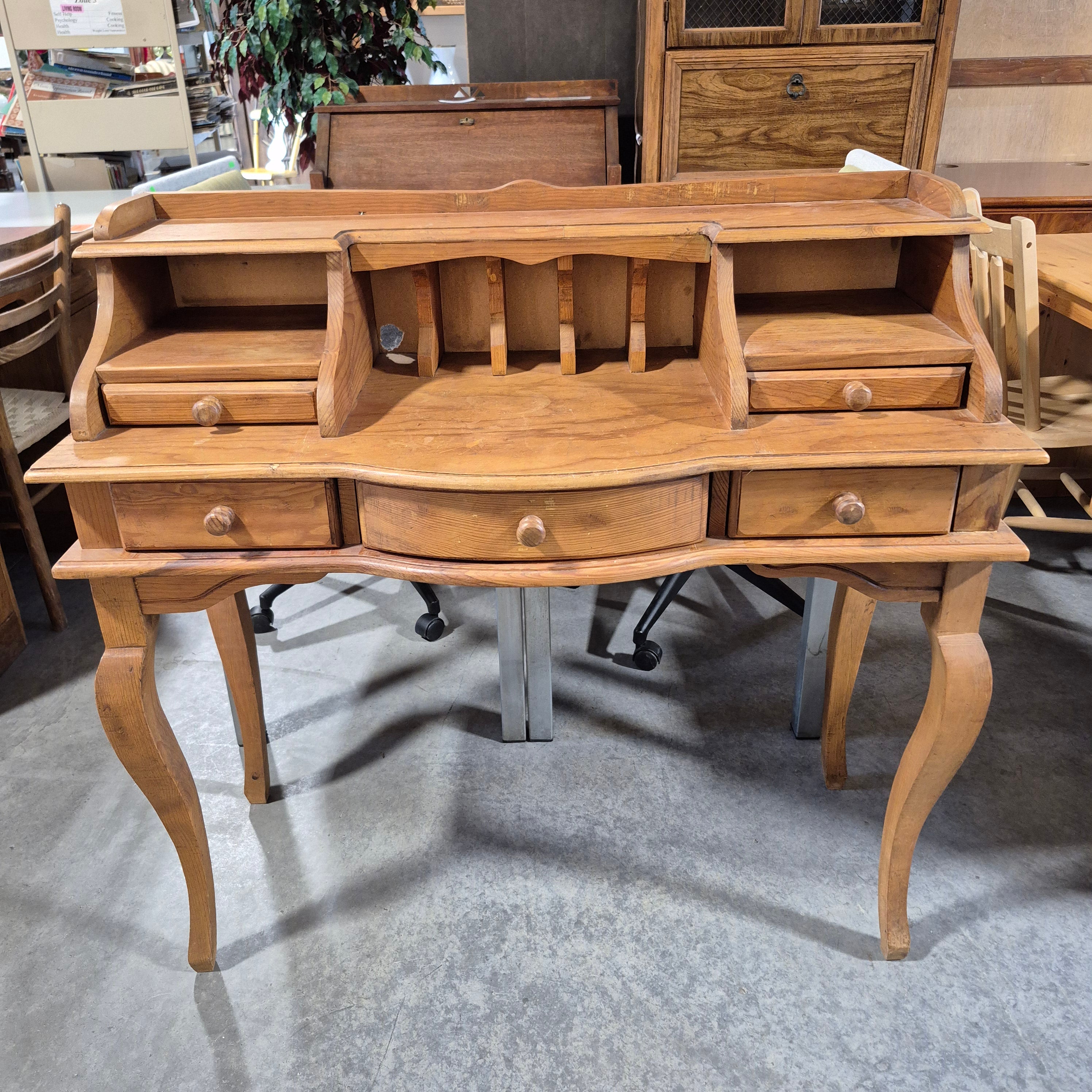 Natural Wood Finish 5 Drawer Desk 43.5"x 17"x 41"