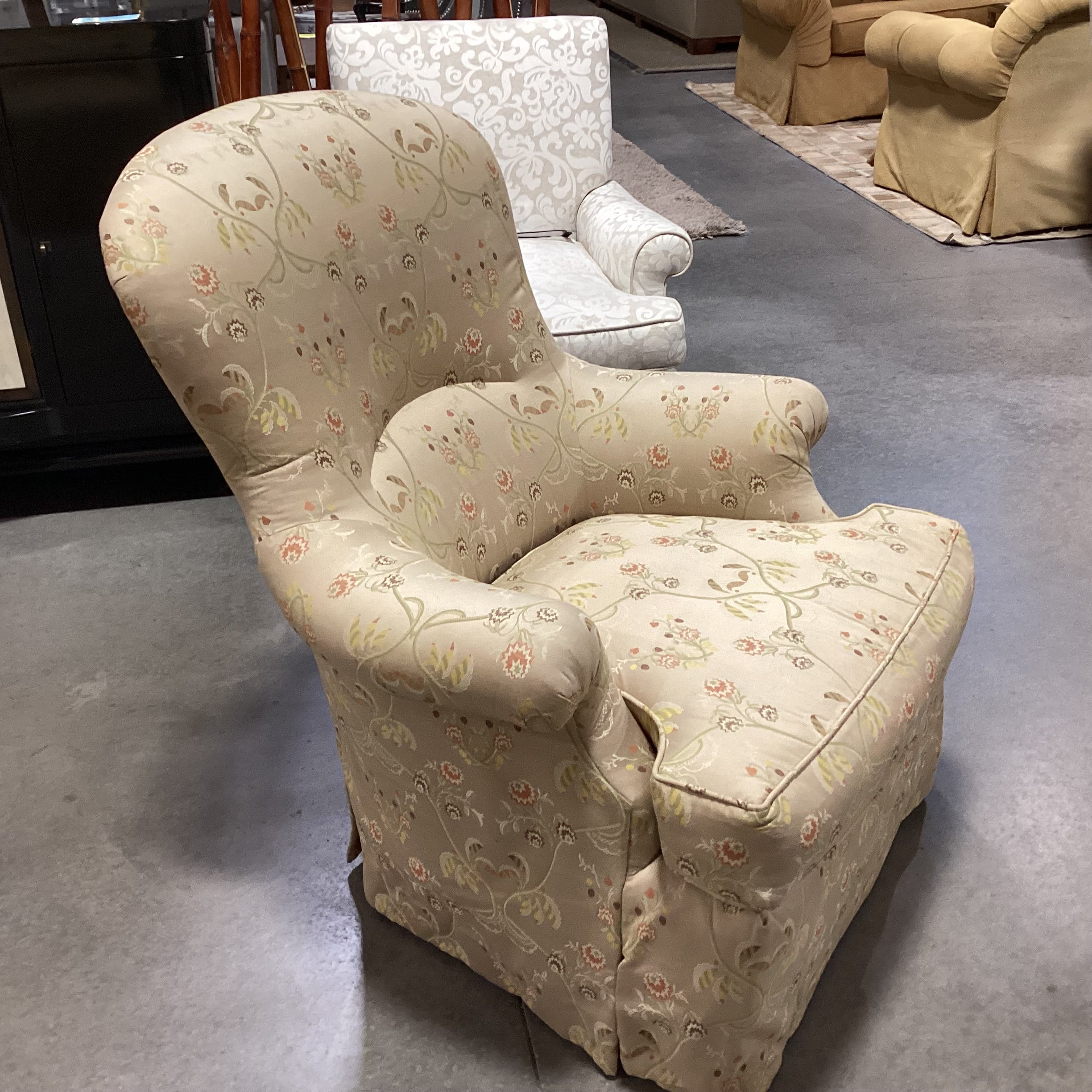 JJ Custom Gold Silk Like Floral Down Mix Chair 34"x 34"x 39"