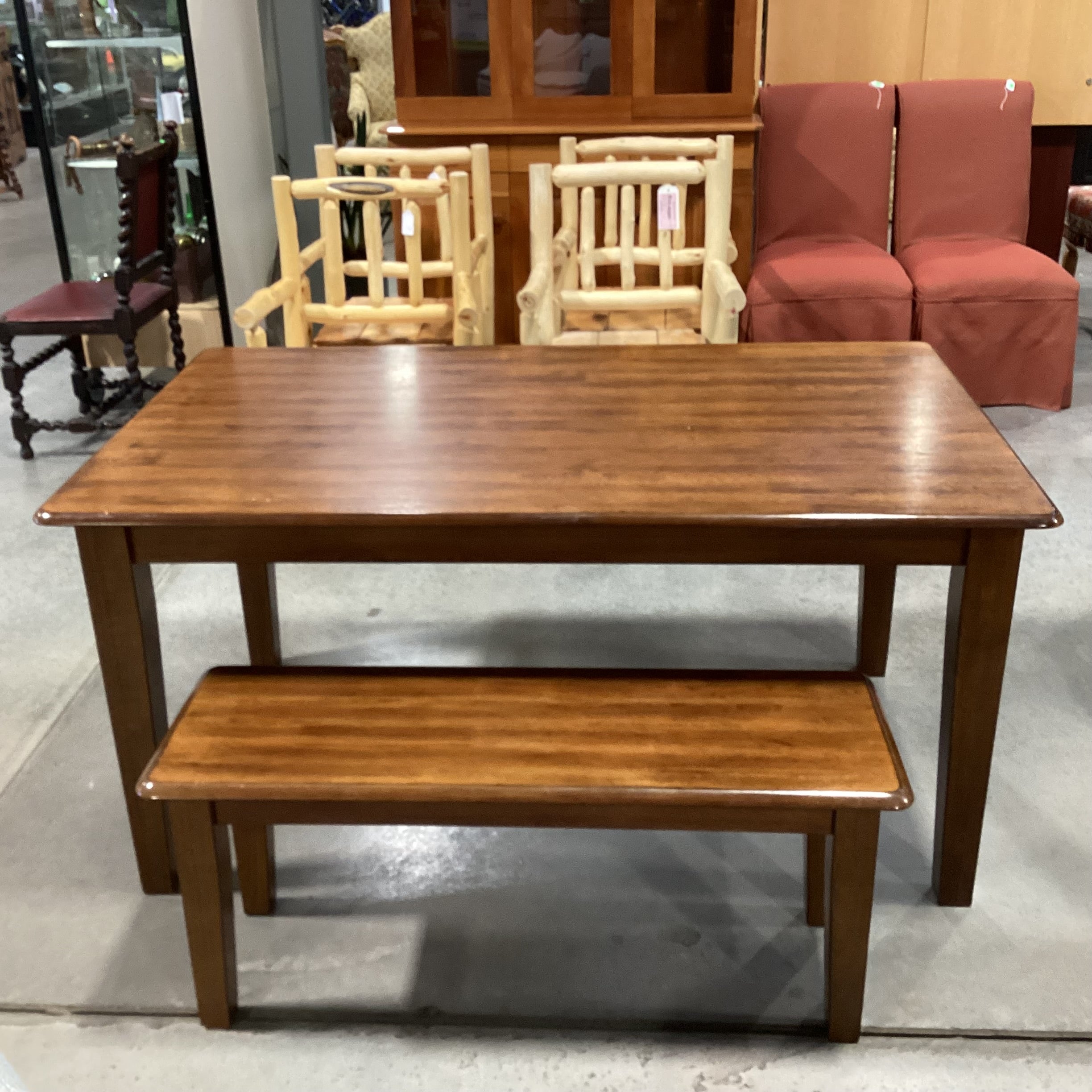 Finished Wood Table & Bench Dining Set 60.5"x 36.5"x 29.5"