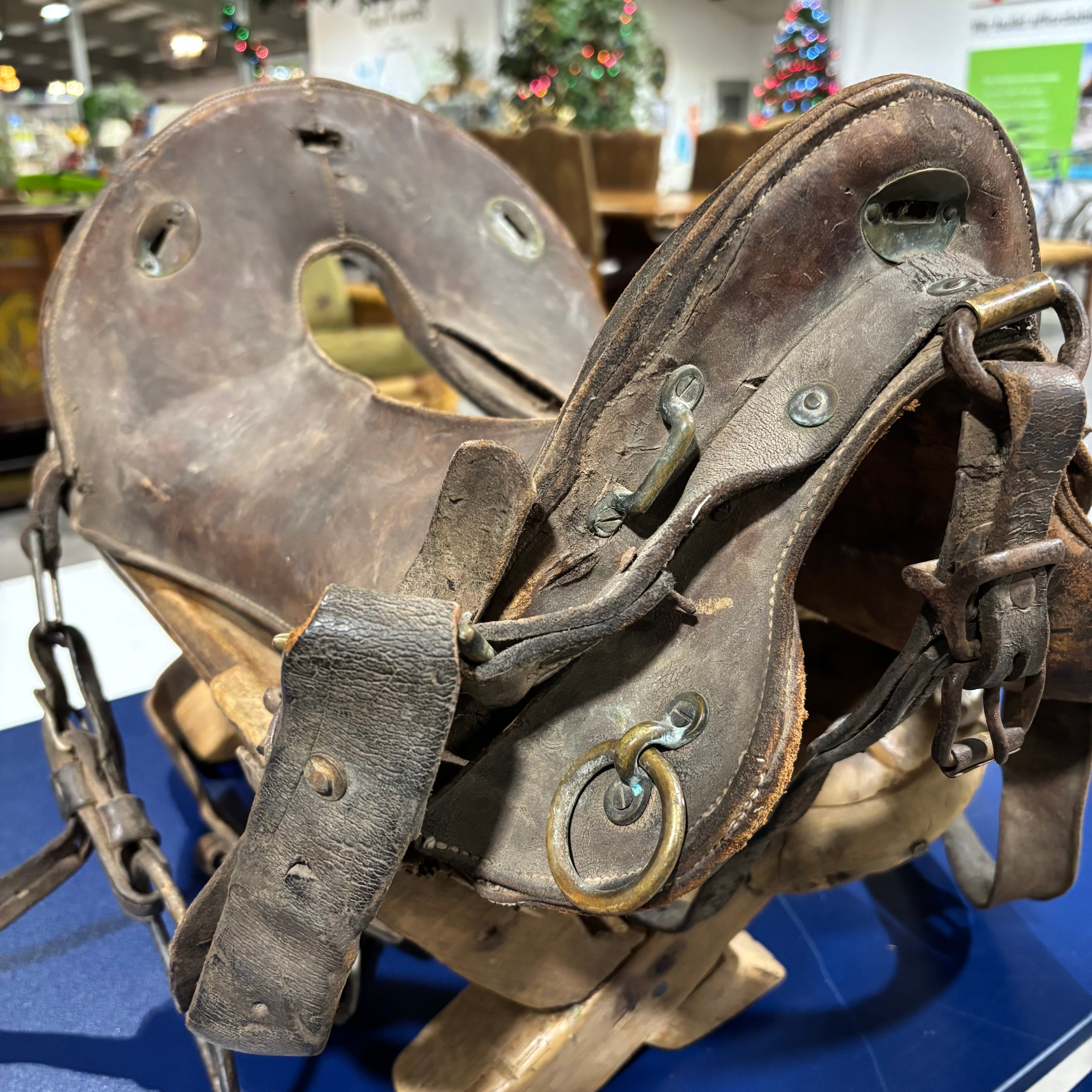 Antique WWI McClellan Saddle with Antique Wooden Saddle Stand or Pack Saddle