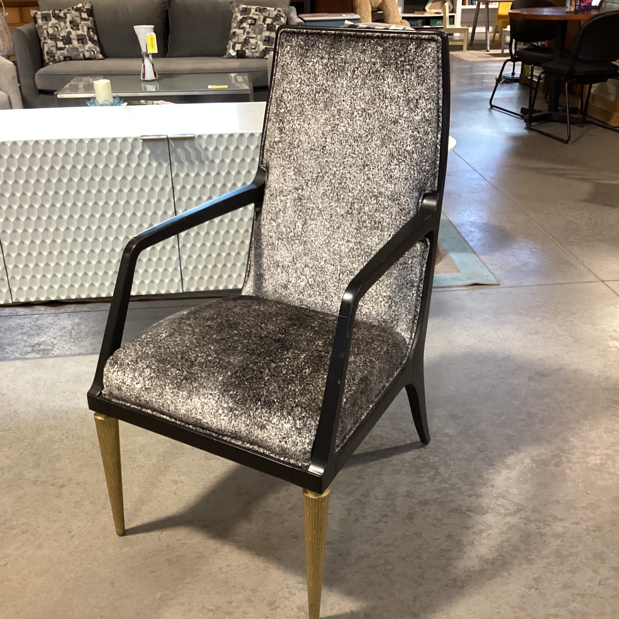 Jean Louis Denoit for Baker Jasper Black Lacquer & Gold Wood with Black & White Raised Chenille Accent Chair 23"x 28"x 42"