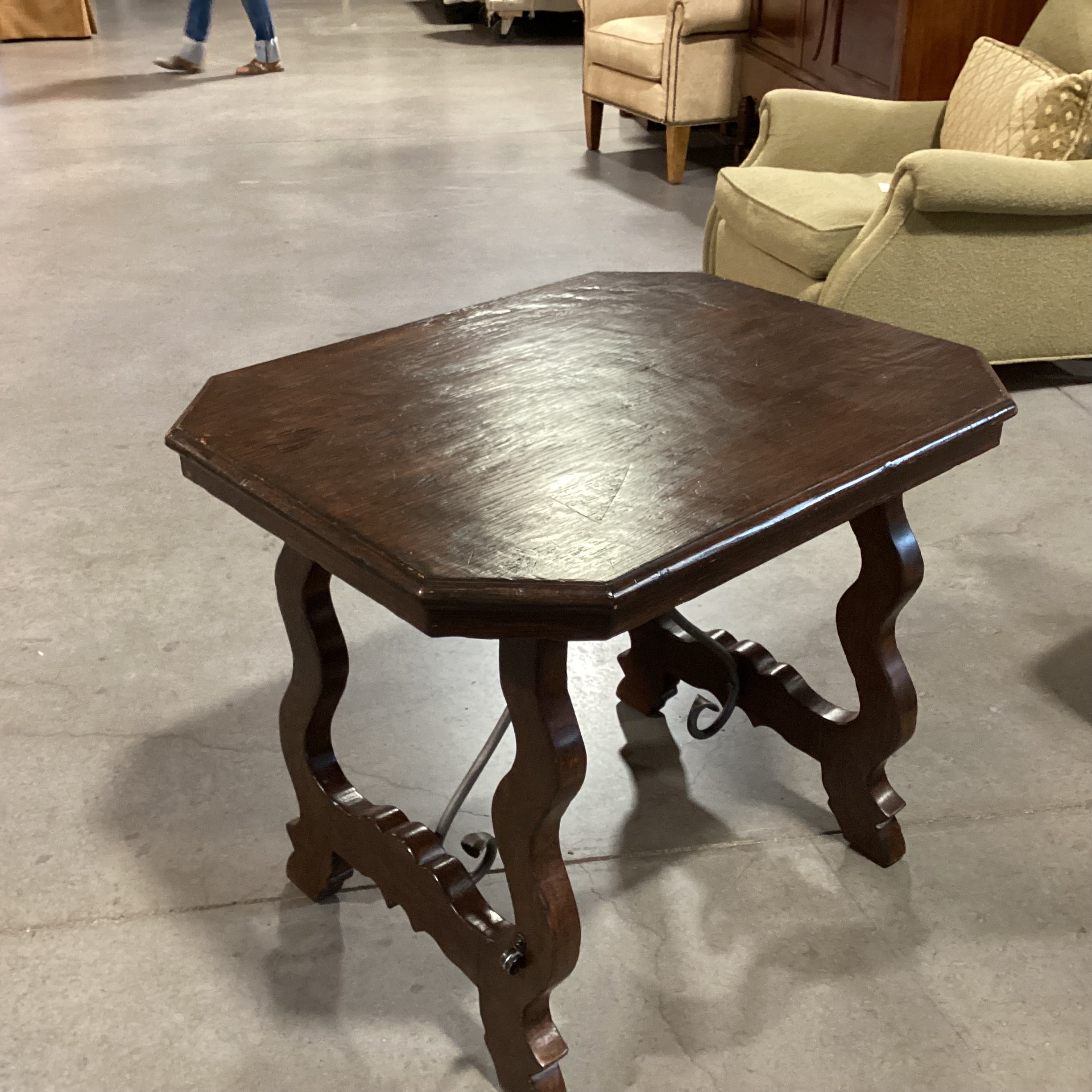 Collection Reproductions Dark Finish Carved Wood & Iron Stringer End Table 30"x 24"x 25.5"