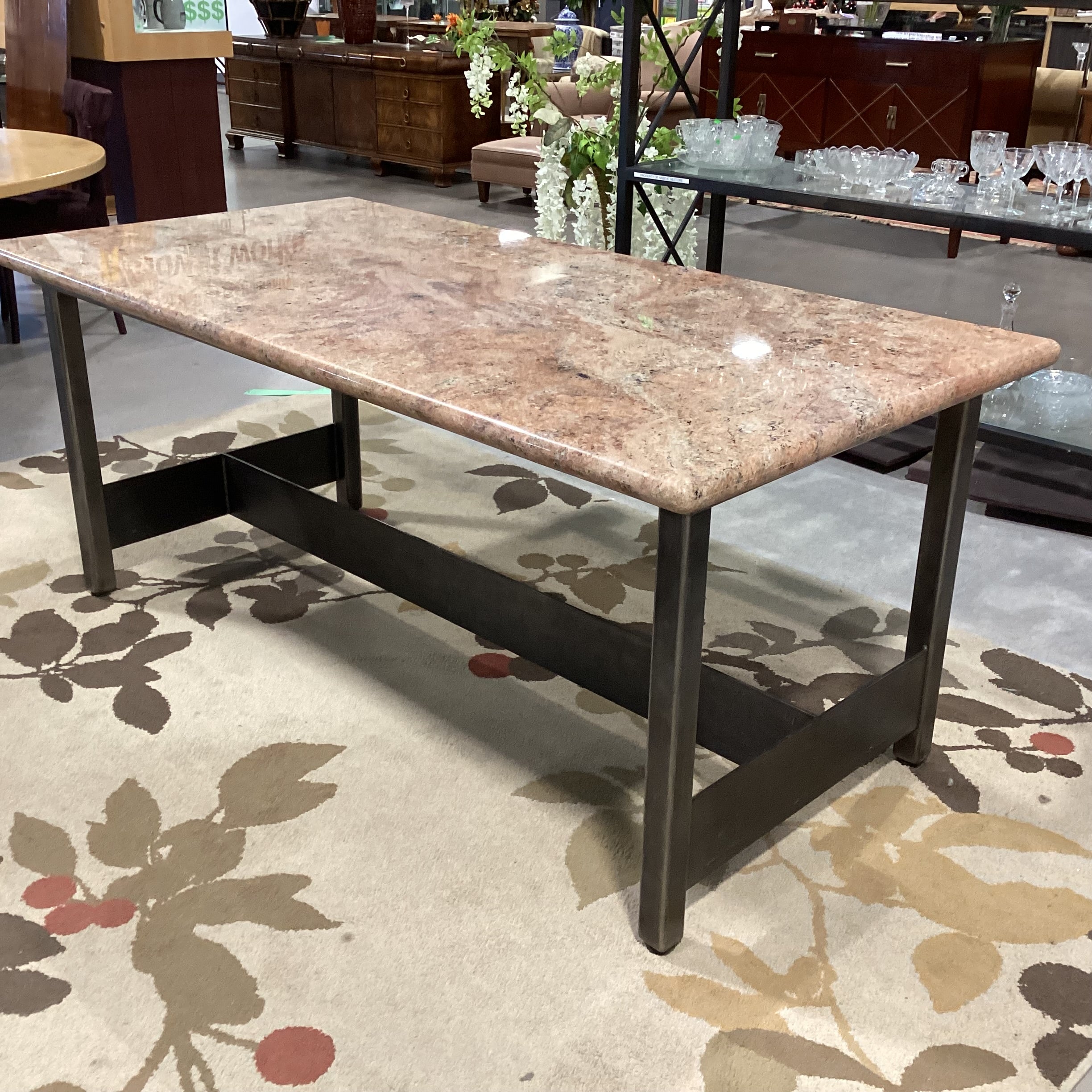 Peach Cream Black Stone Top with Steel Base Dining Table 72"x 36"x 30"