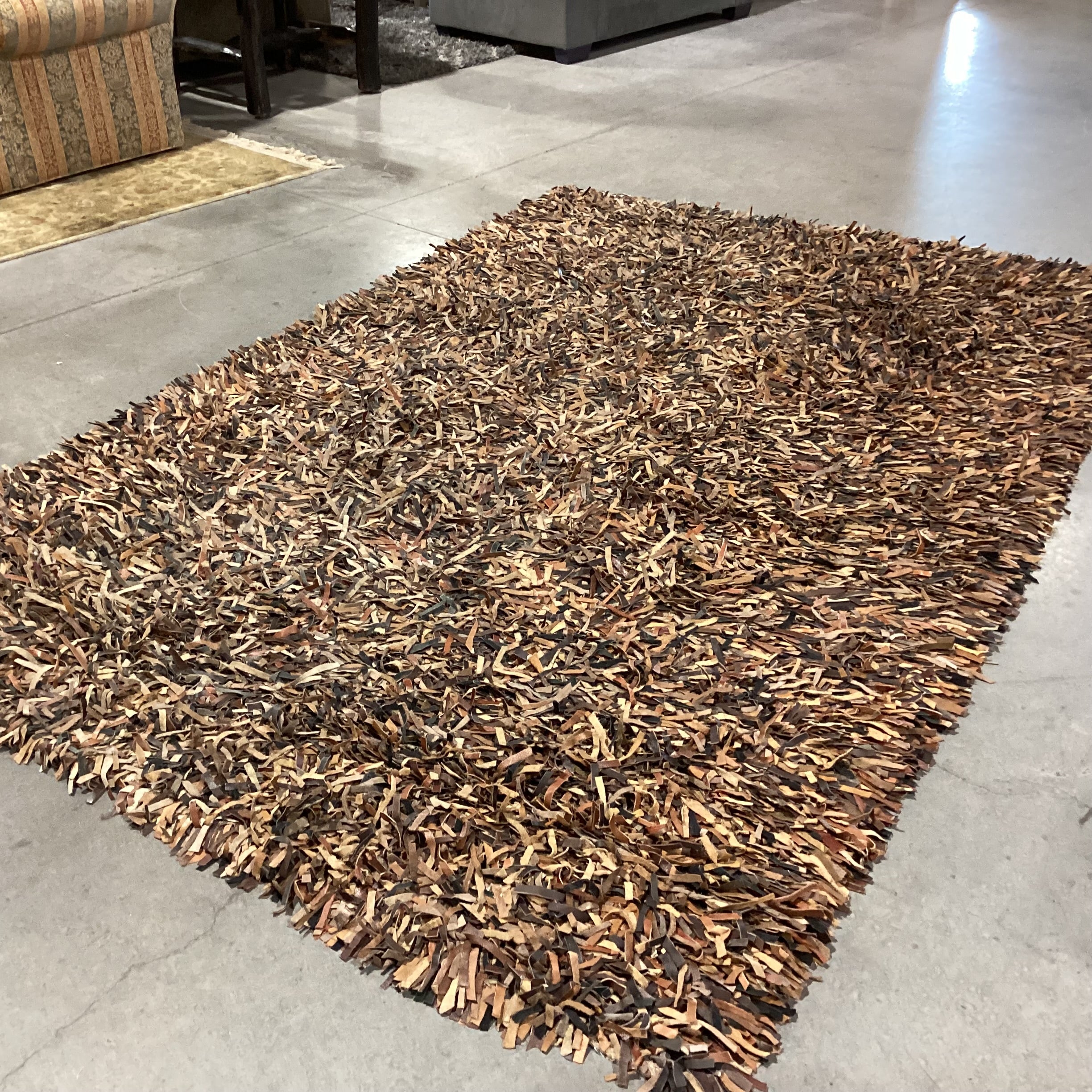 Dream Weavers Multi Browns Leather Shag Rug 6'x 9'