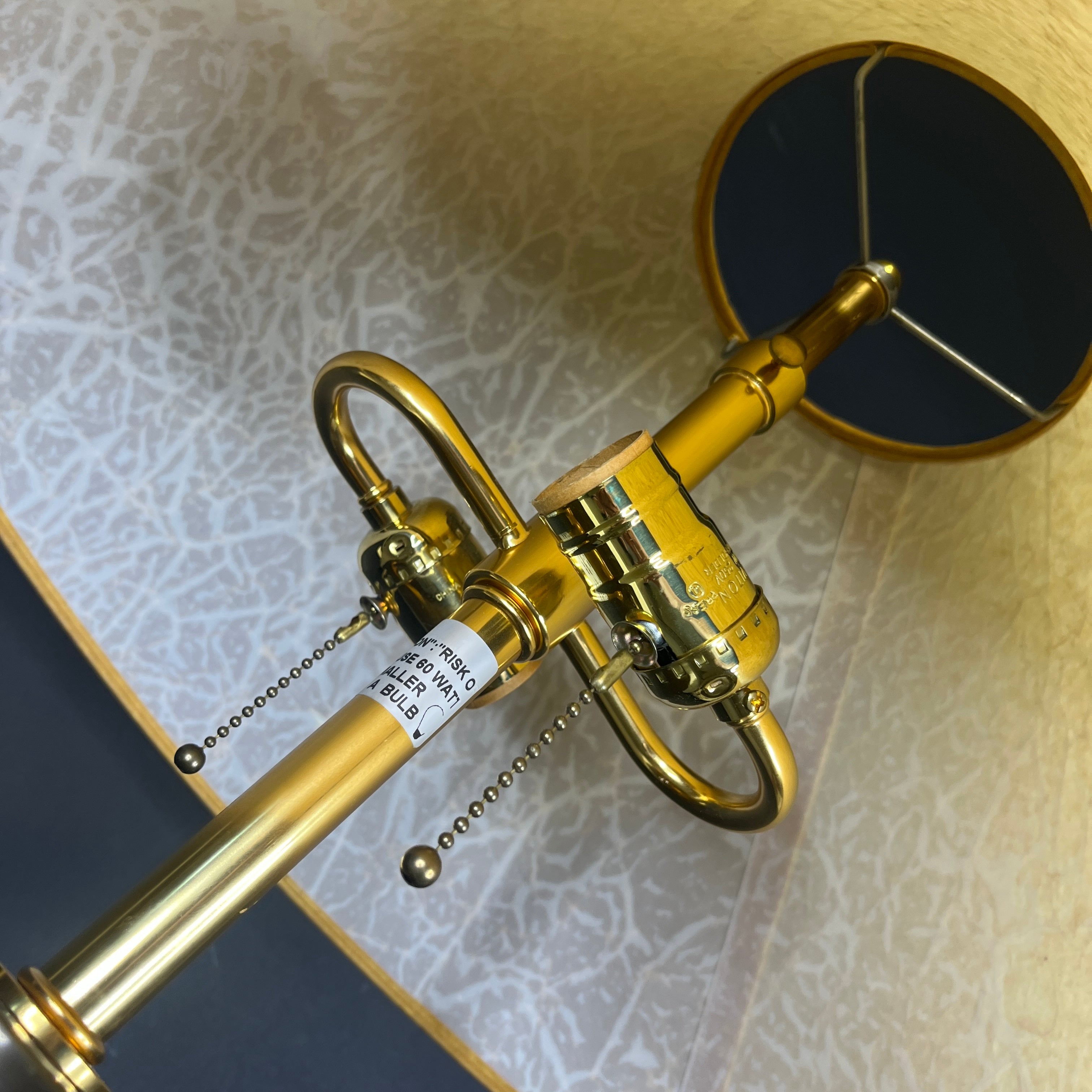 Thomas Pheasant Dowel Dark Finish Wood and Brass with Shade Table Lamp 20” Diameter @ Shade x 32”