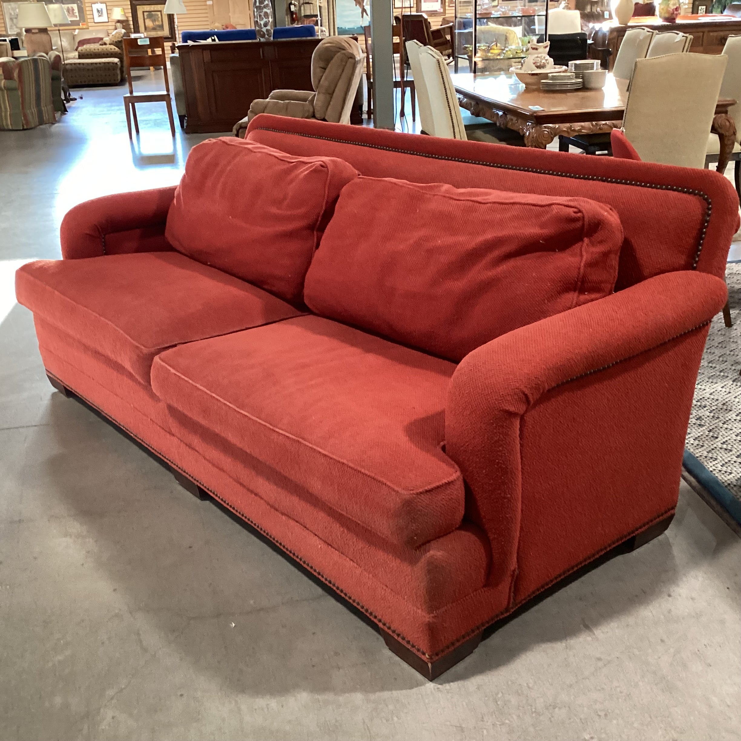 Stanford Furniture Red Boucle Nailhead Down Mix Sofa 90"x 41"x 37"