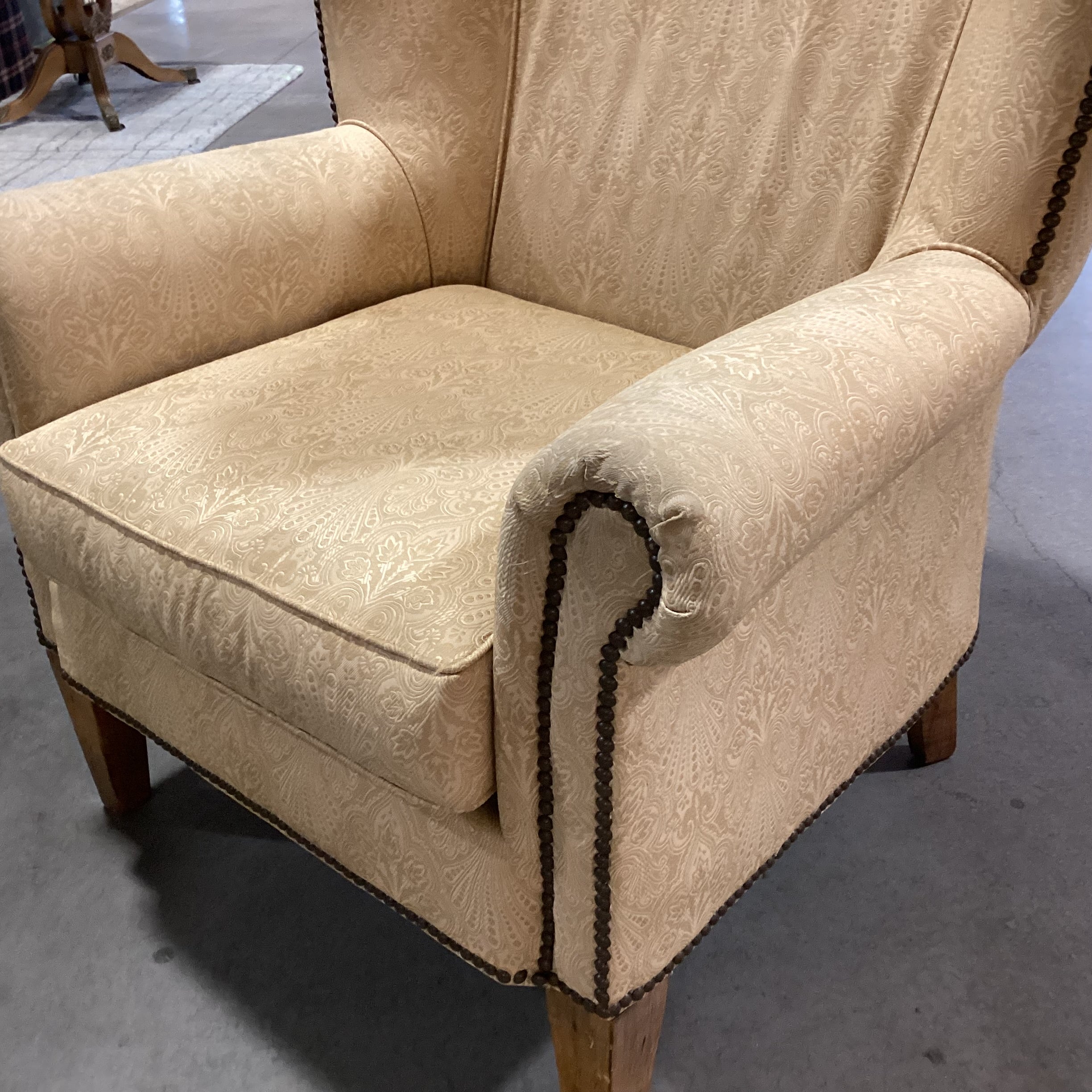 Paul Robert Golden Ornate Design with Nailhead Wing Chair 36"x 32"x 43"