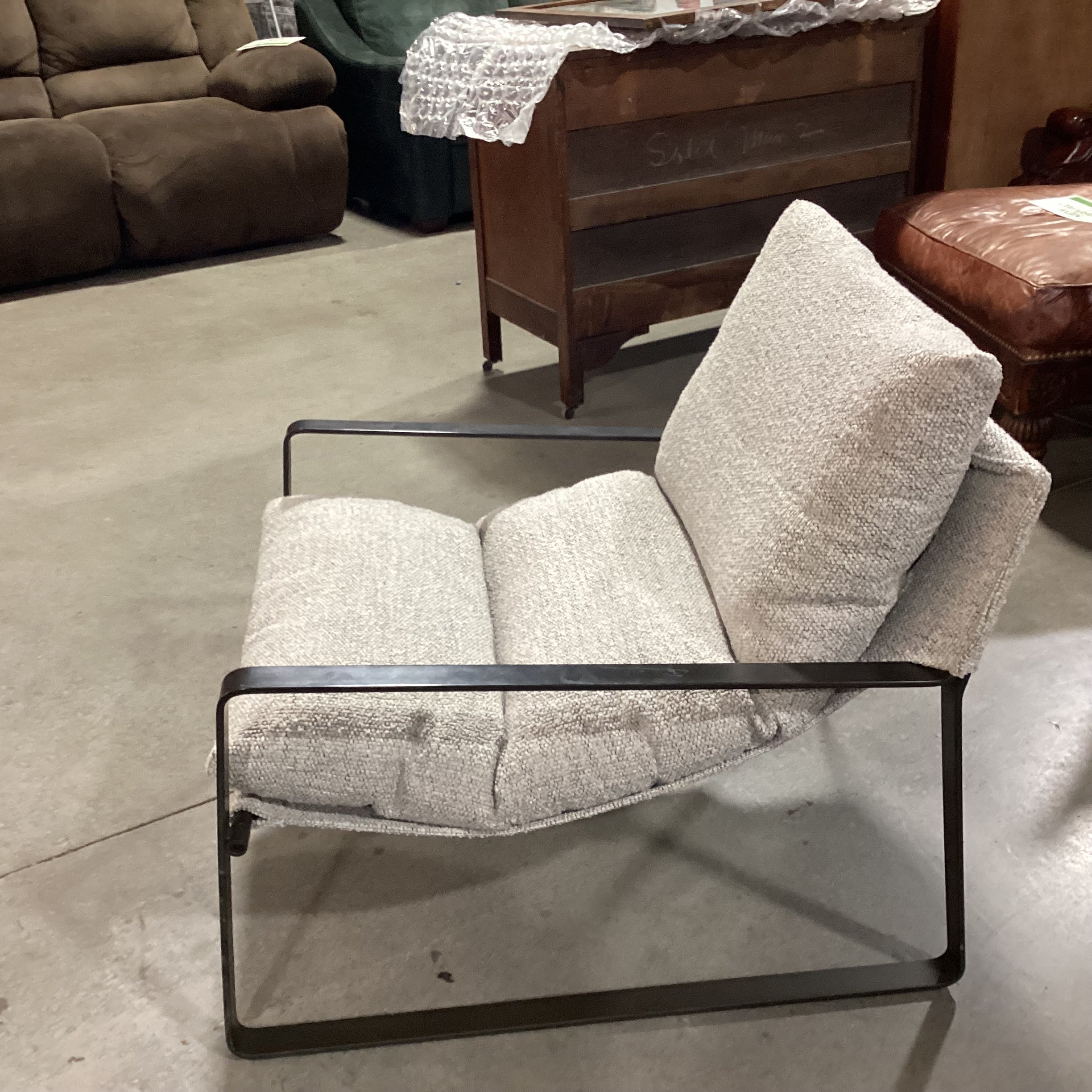 Four Hands Emmett Grey Boucle and Iron Sling Chair 29"x 32"x 28"
