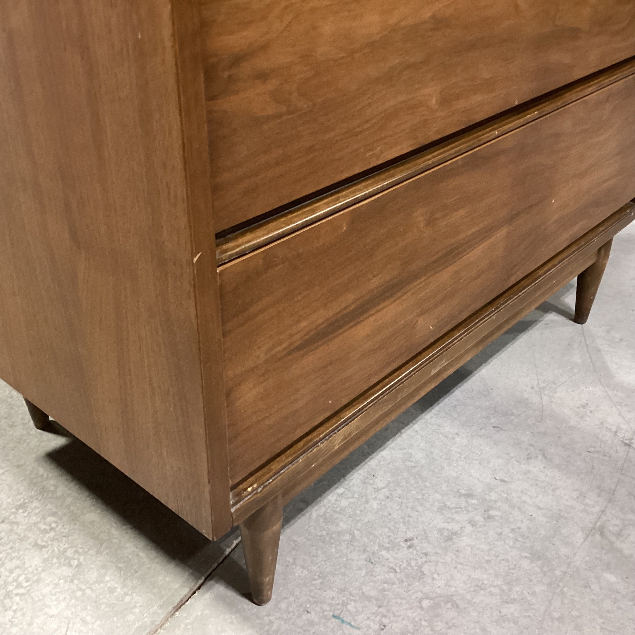 Mid Century Walnut & Veneer 4 Drawer Chest 34"x 18"x 42"