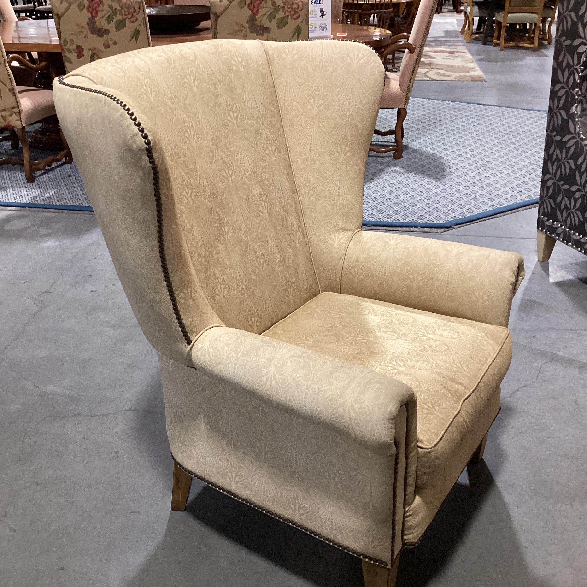 Paul Robert Golden Ornate Design with Nailhead Wing Chair 36"x 32"x 43"