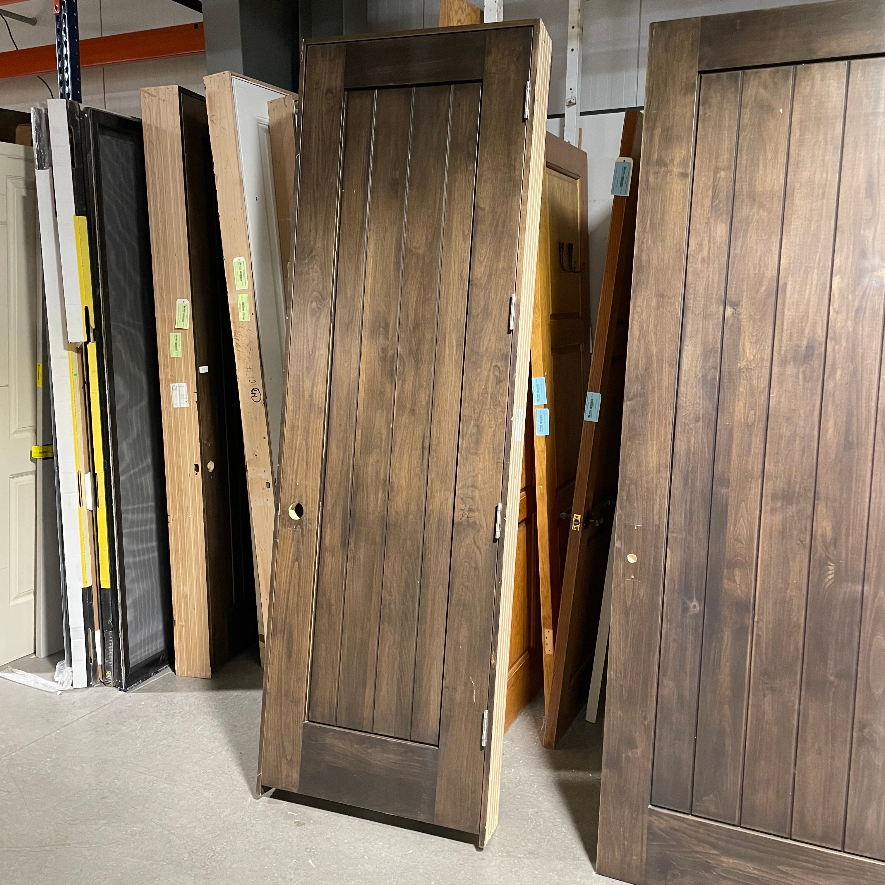 30"x 96"x 1.75" Rough Opening 31.75"x 98.25"x 6.75" Brown Vertical Lined Walnut Interior Door with Jamb