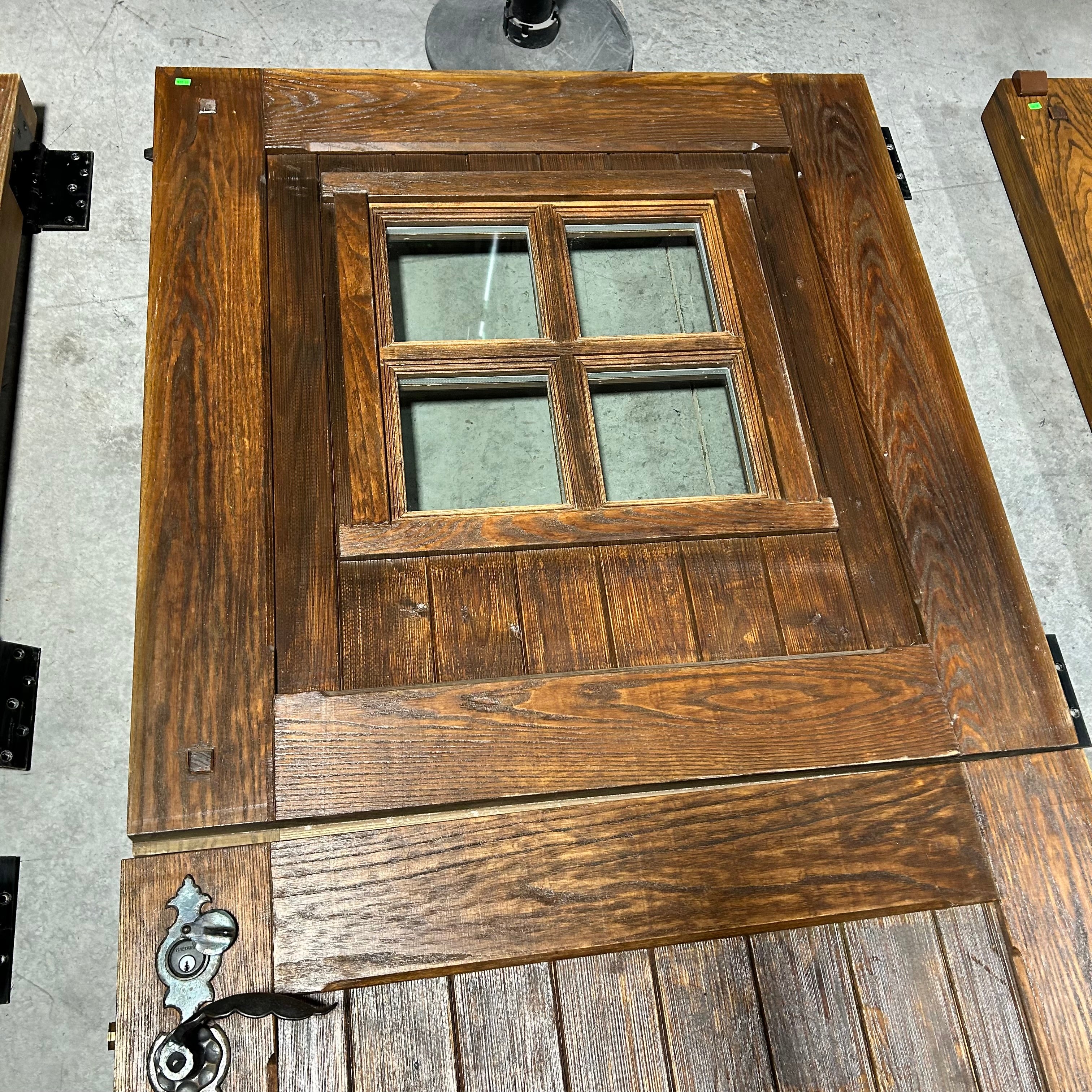 42"x 86"x 3" Brown Rustic Dutch Door with 4 Pane Window / Iron Hardware / RIGHT  HAND