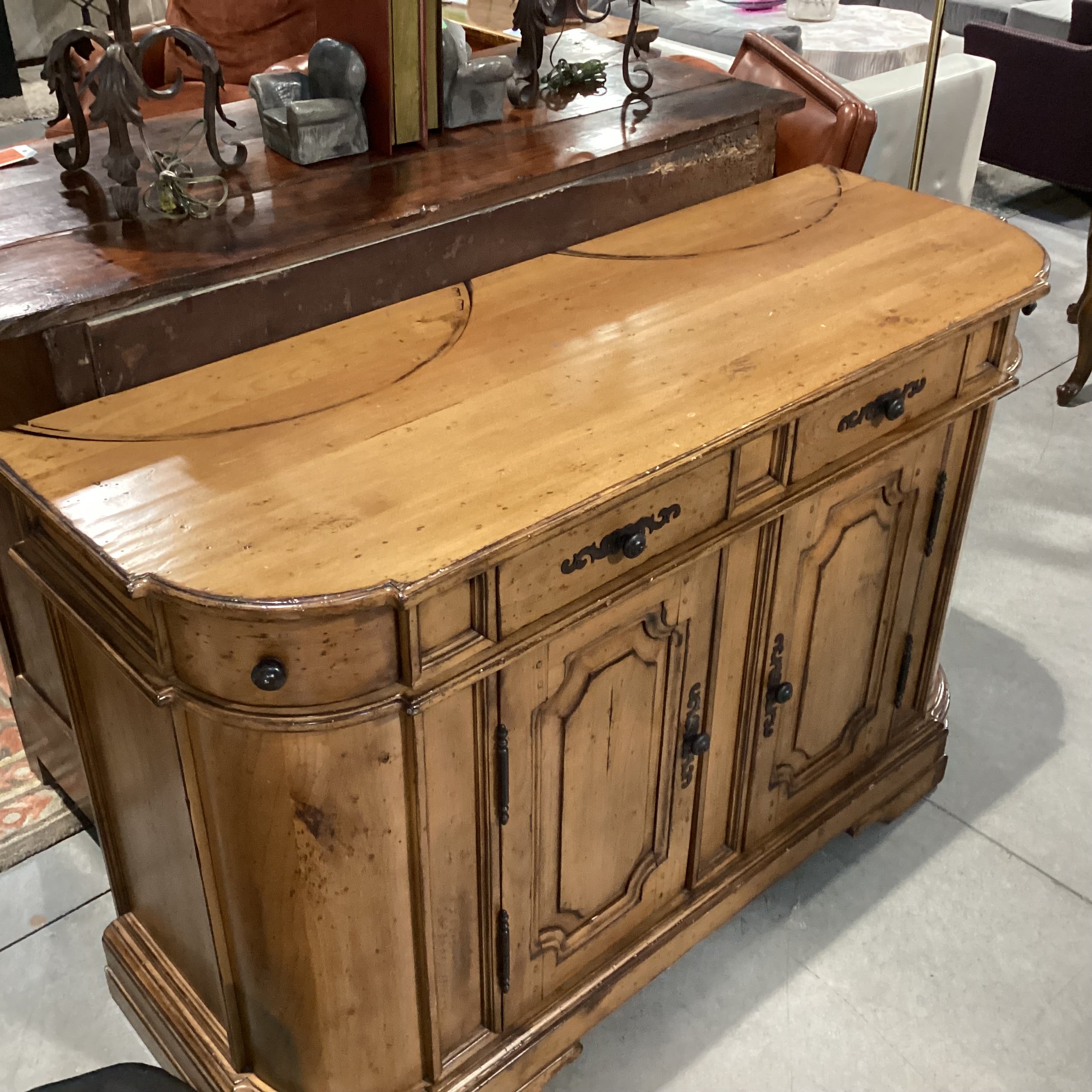 Distressed Finish Carved Panel Details 4 Drawer Sideboard 60"x 22"x 38.5"