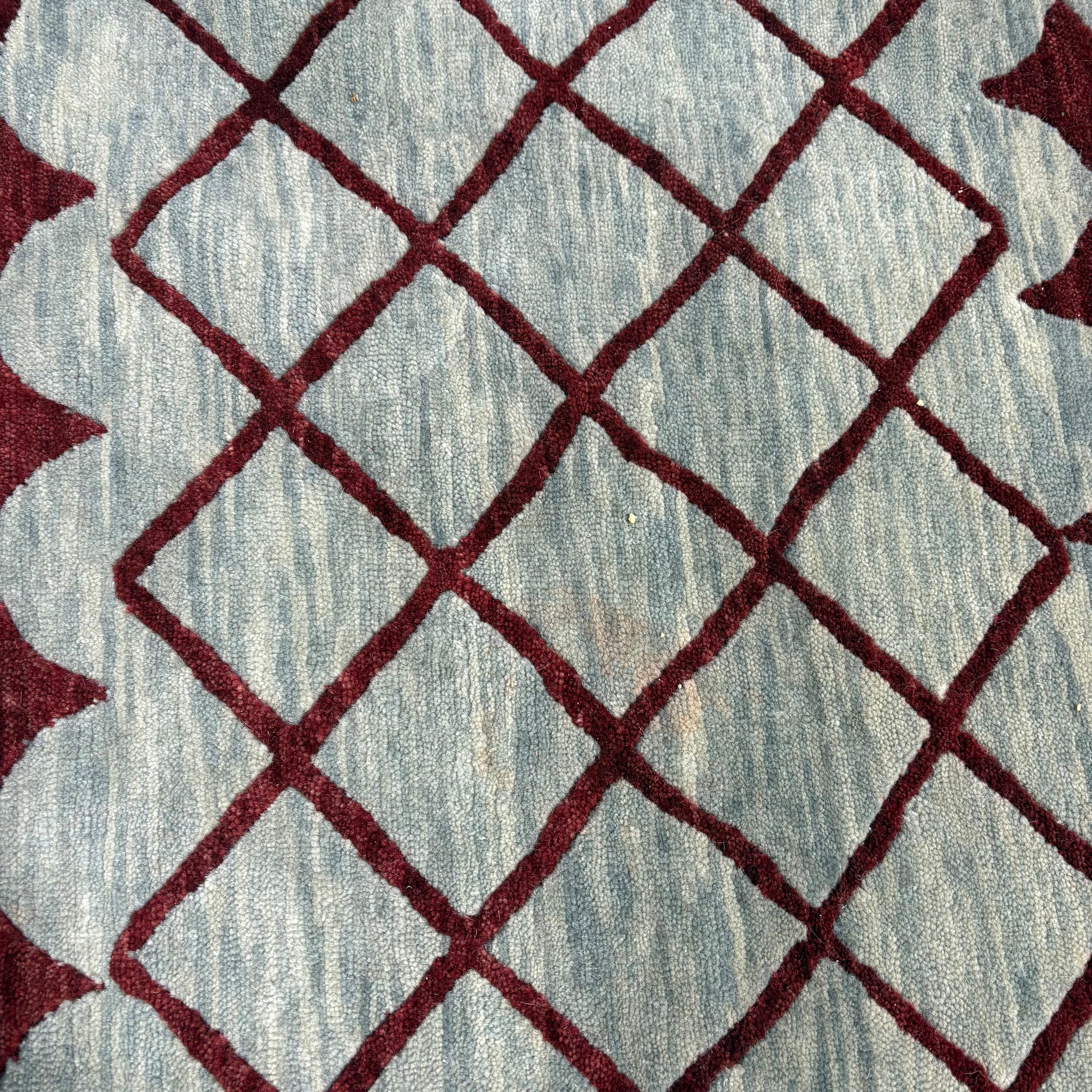 Isberian Custom Grey and Red Geometric Woven Wool Rug 10' x 13'