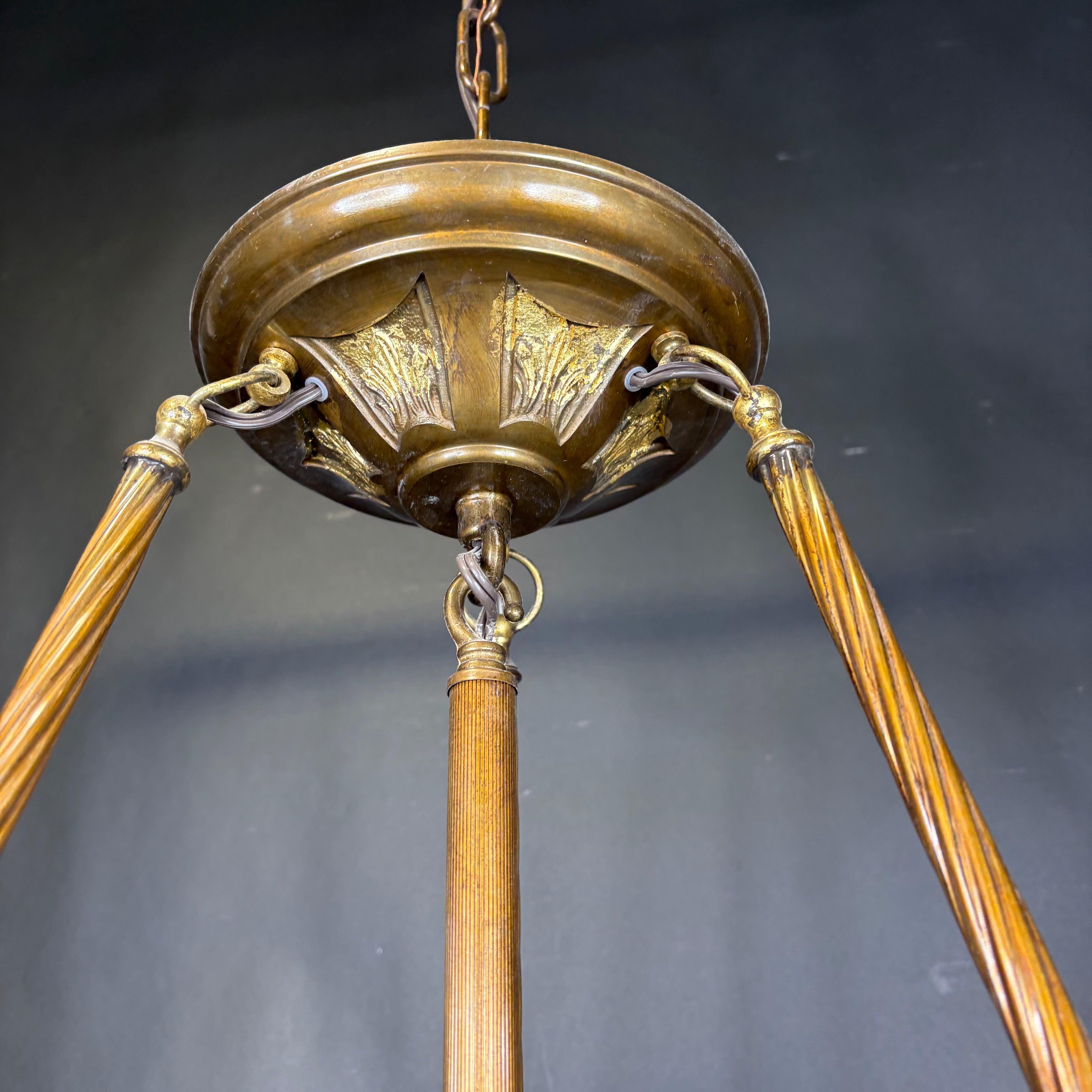 Hollywood Regency Style 6-Light Brass Geese and Glass Chandelier 36” Diameter x 36” -115”