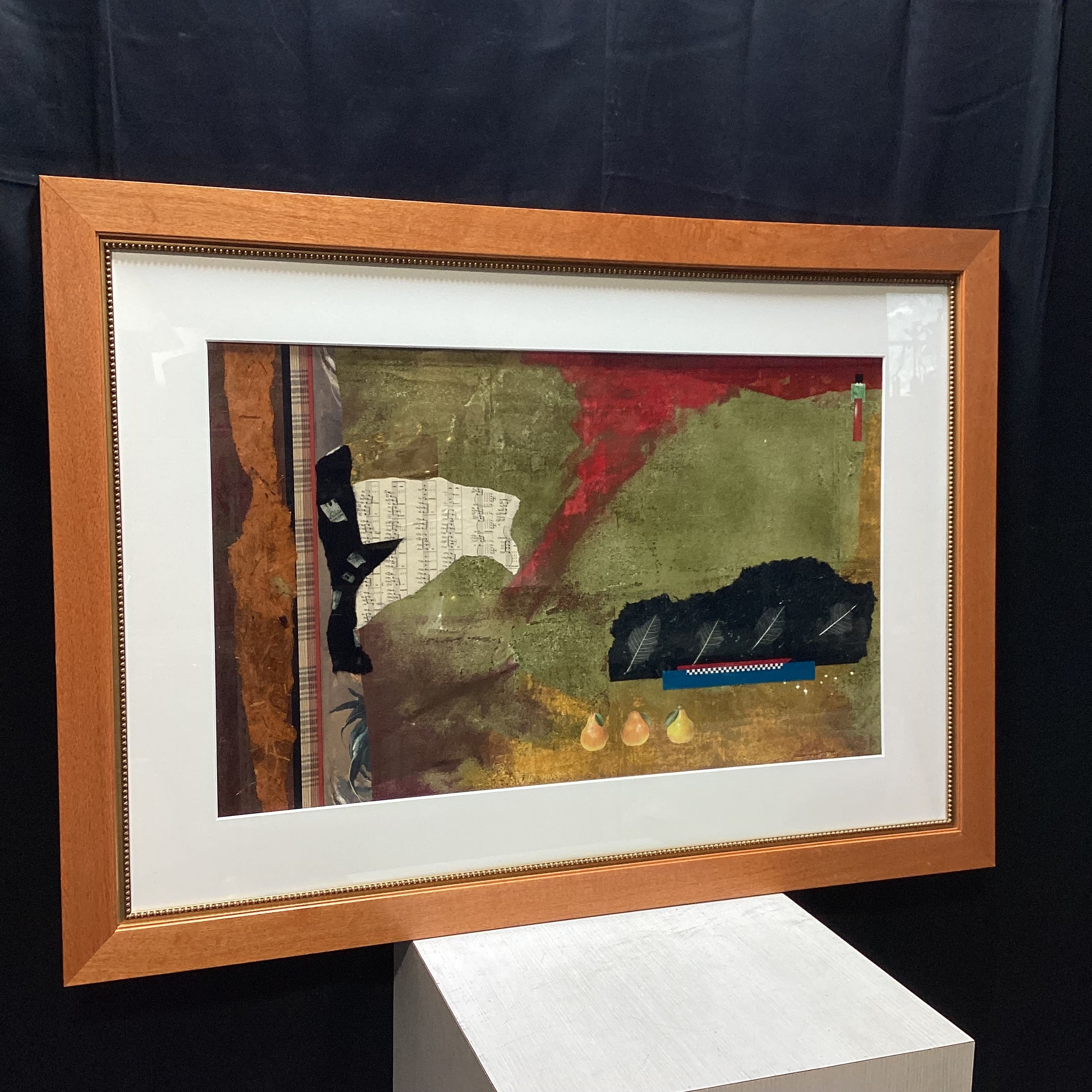 Original Abstract Mixed Media Collage Art In Wooden Frame  49" x 35"