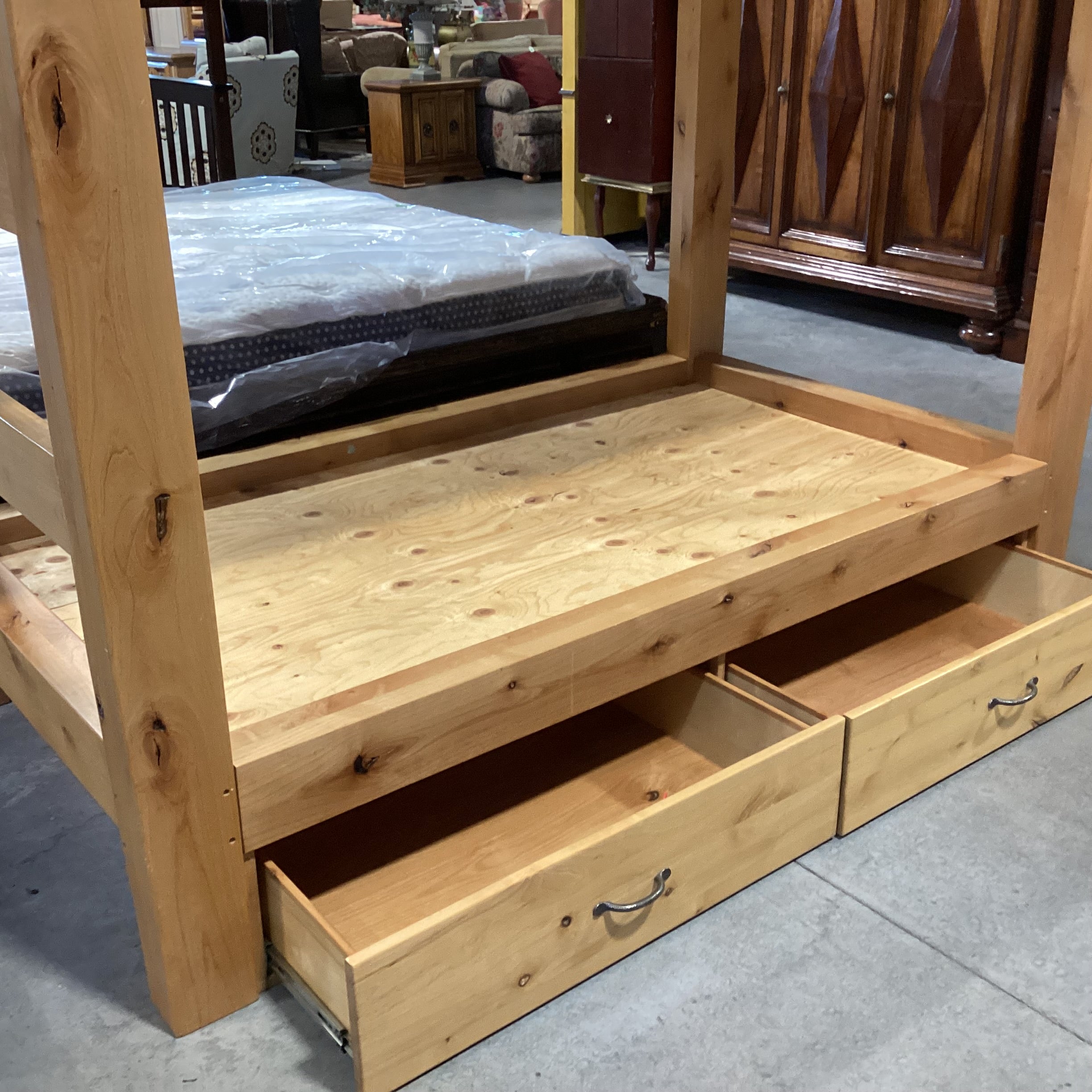Twin Over Twin Solid Wood with 2 Drawer Storage Bunk Bed Set 46"x 84"x 88"