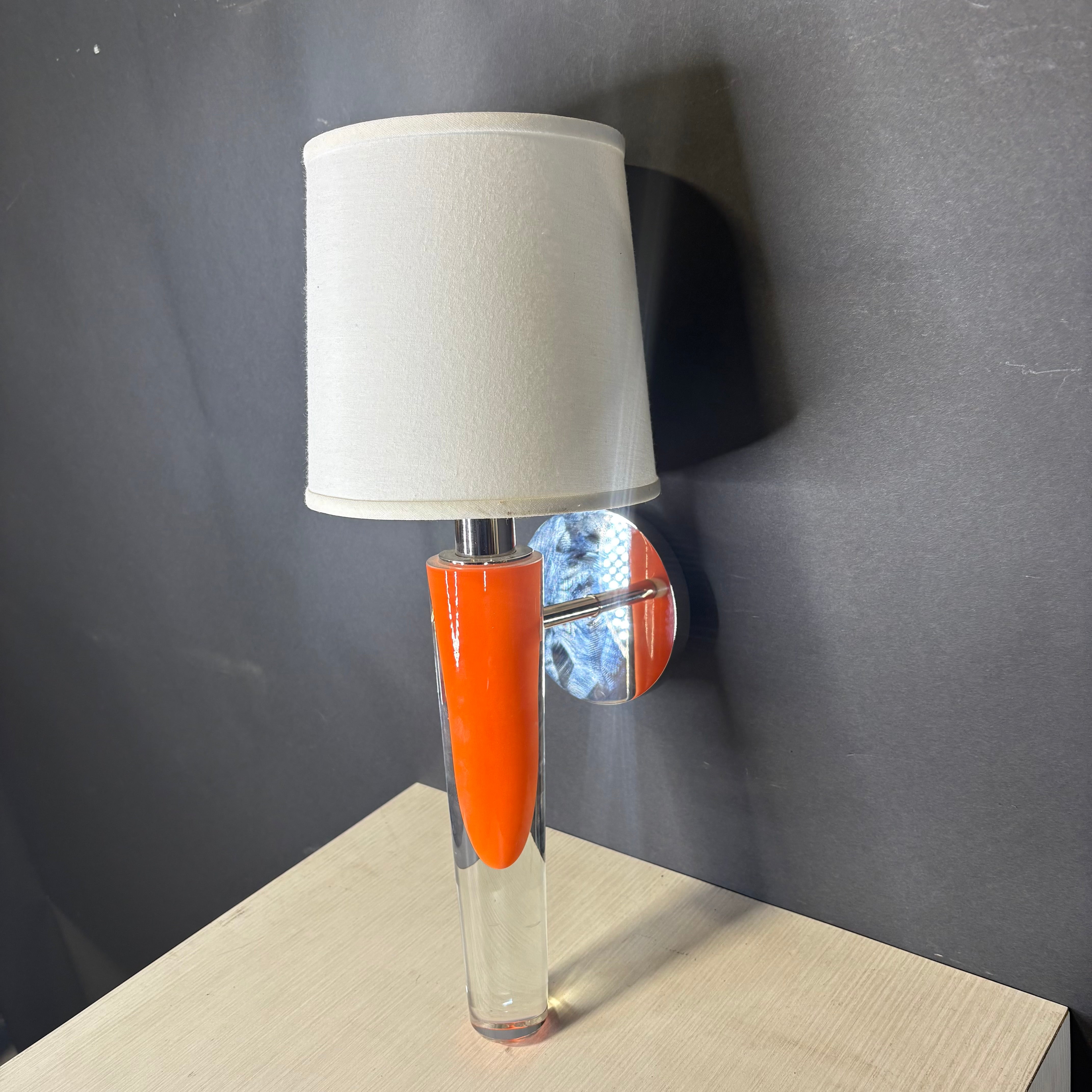 Boyd Grasse 1-Light Polished Nickel and Orange Glass with Shade Wall Sconce 7”x 18”x 7.5”