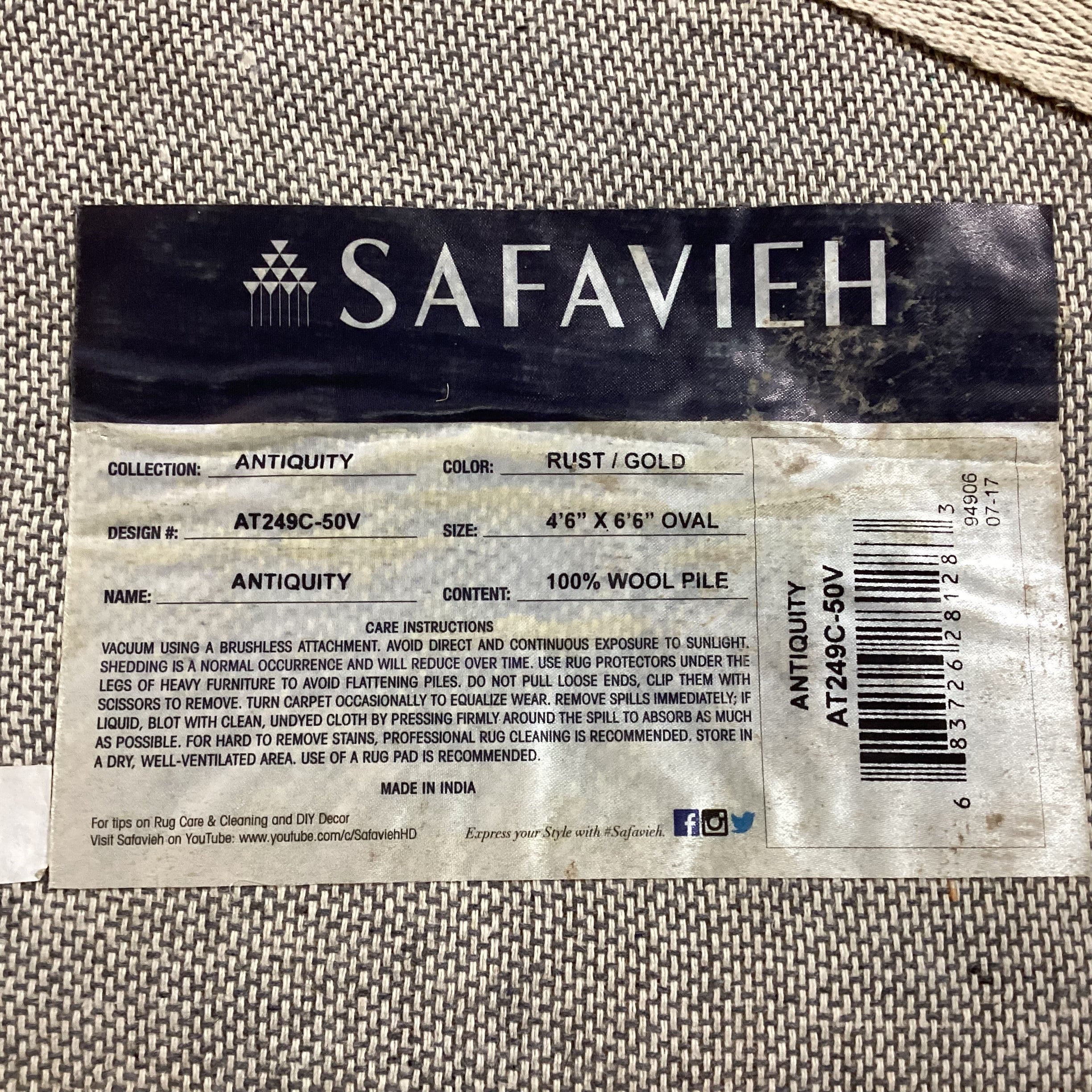 Safavieh Antiquity Rust Gold Oval Wool Pile Rug 4'6"x 6'6"