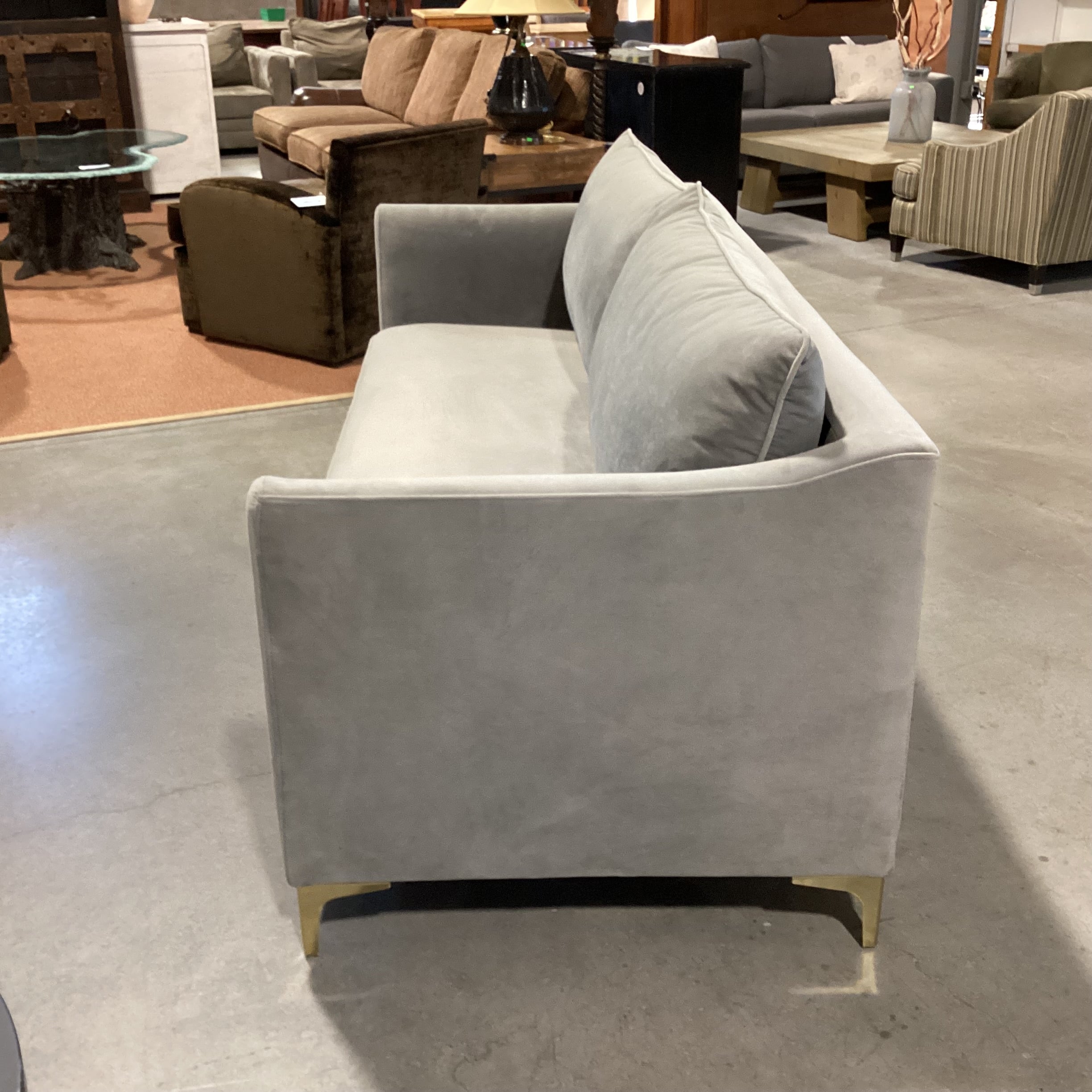Grey Plush Velvet with Gold Metal Legs Modern Sofa 81"x 34"x 31"