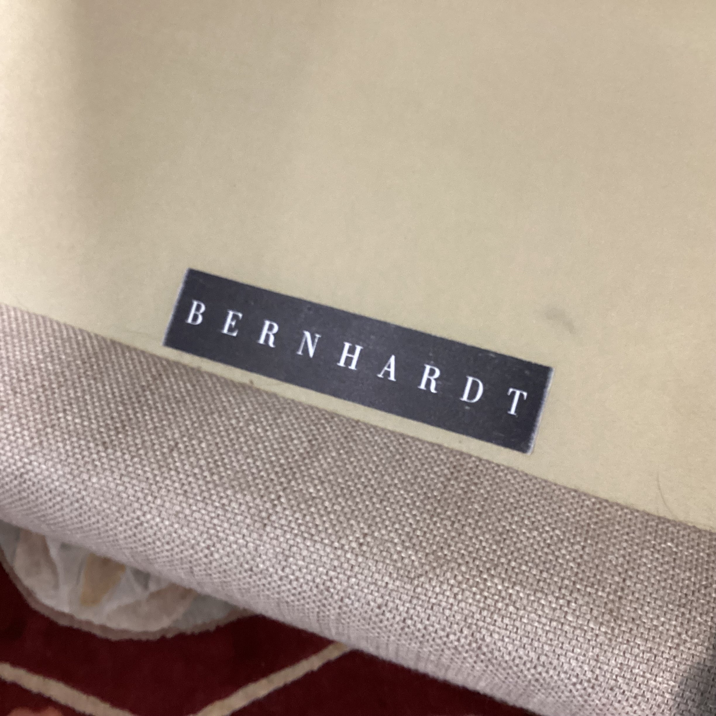 Bernhardt Heathered Beige Woven Nailhead Highback Roll Arm Sofa 92"x 42"x 35"