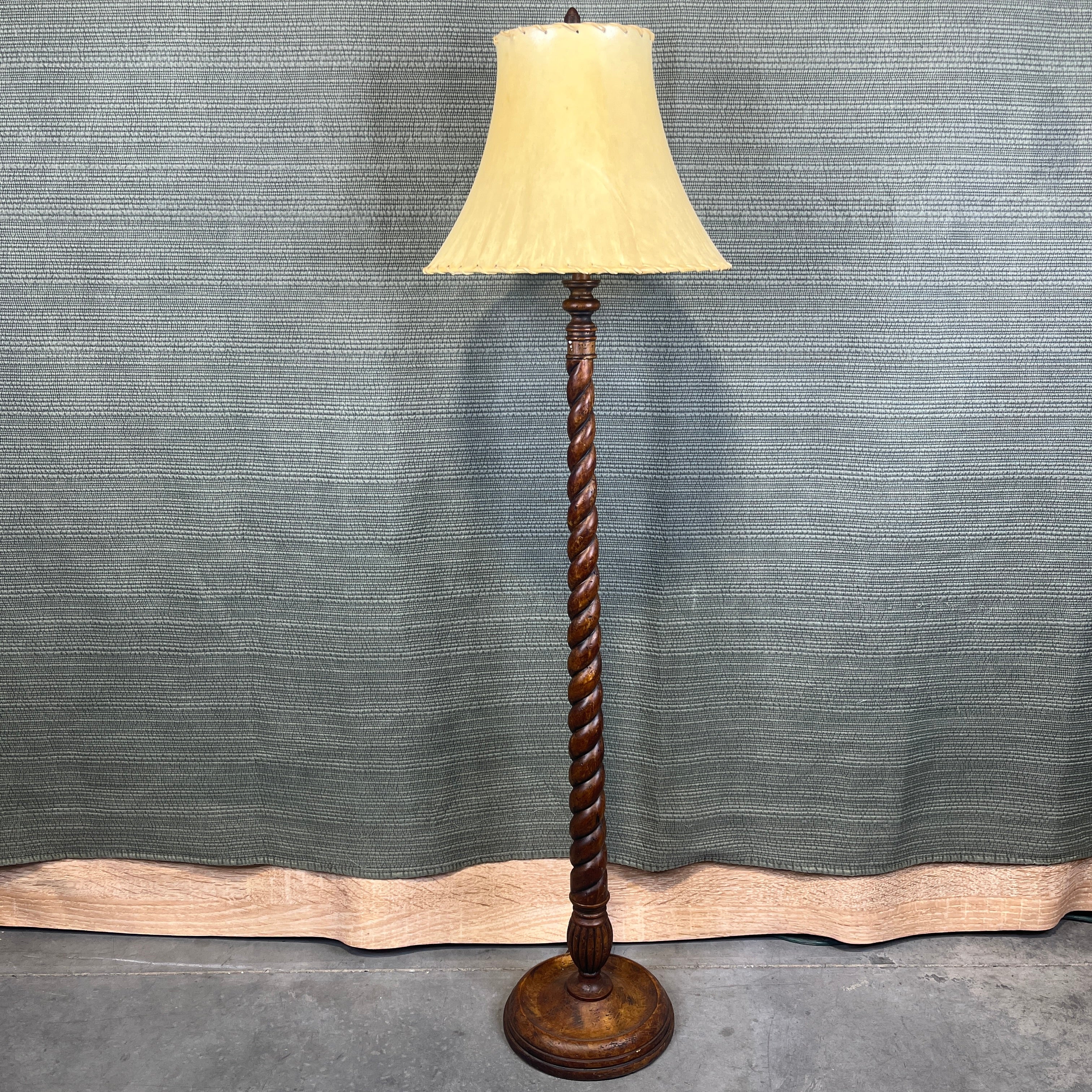 Currey and CO Crescendo Medium Finish Wood Barley Twist with Hyde Shade Floor Lamp 16" Diameter @ Shade x 59"