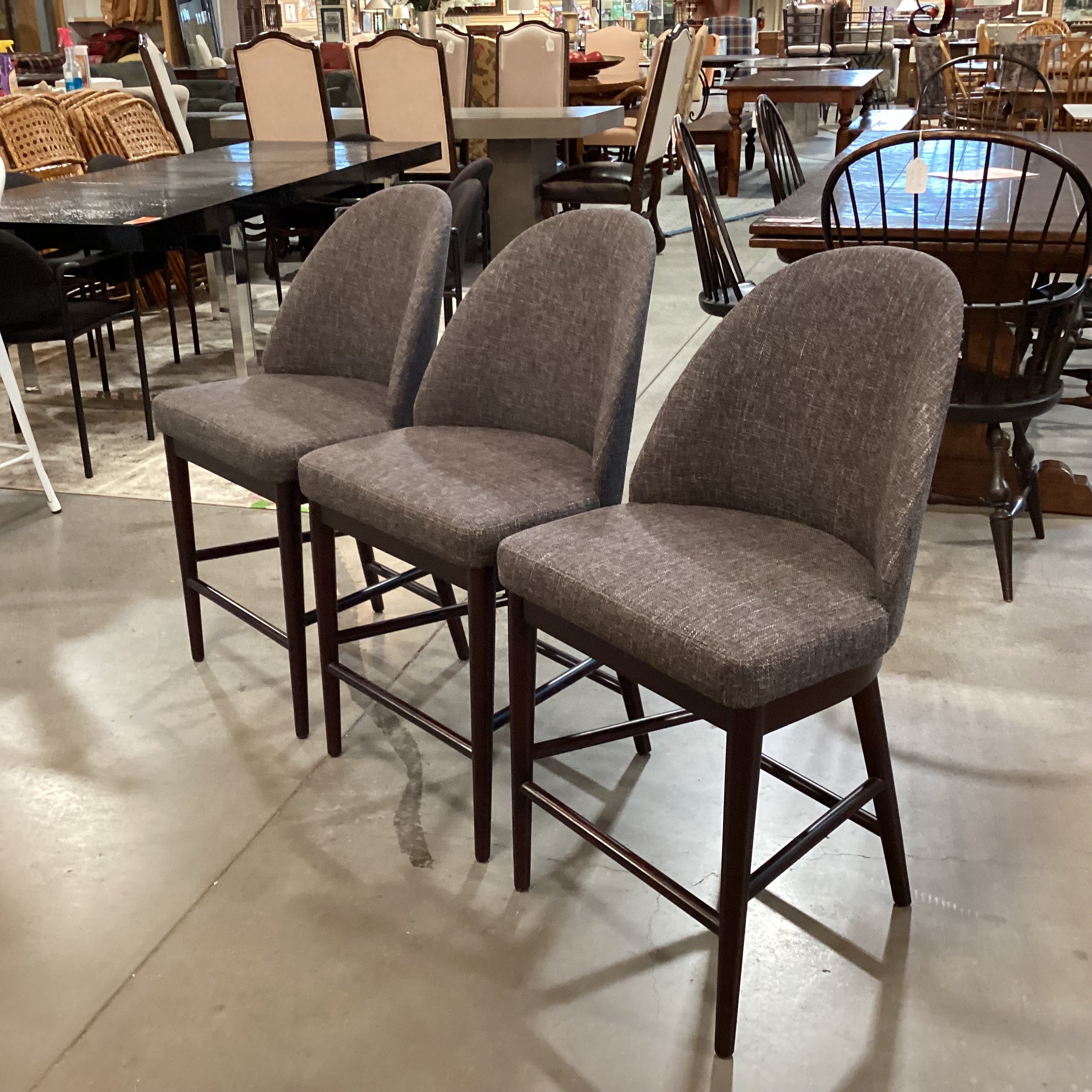 SET of 3 Crate & Barrel Ana Charcoal Woven & Espresso Finish Wood Counter Barstools 24"