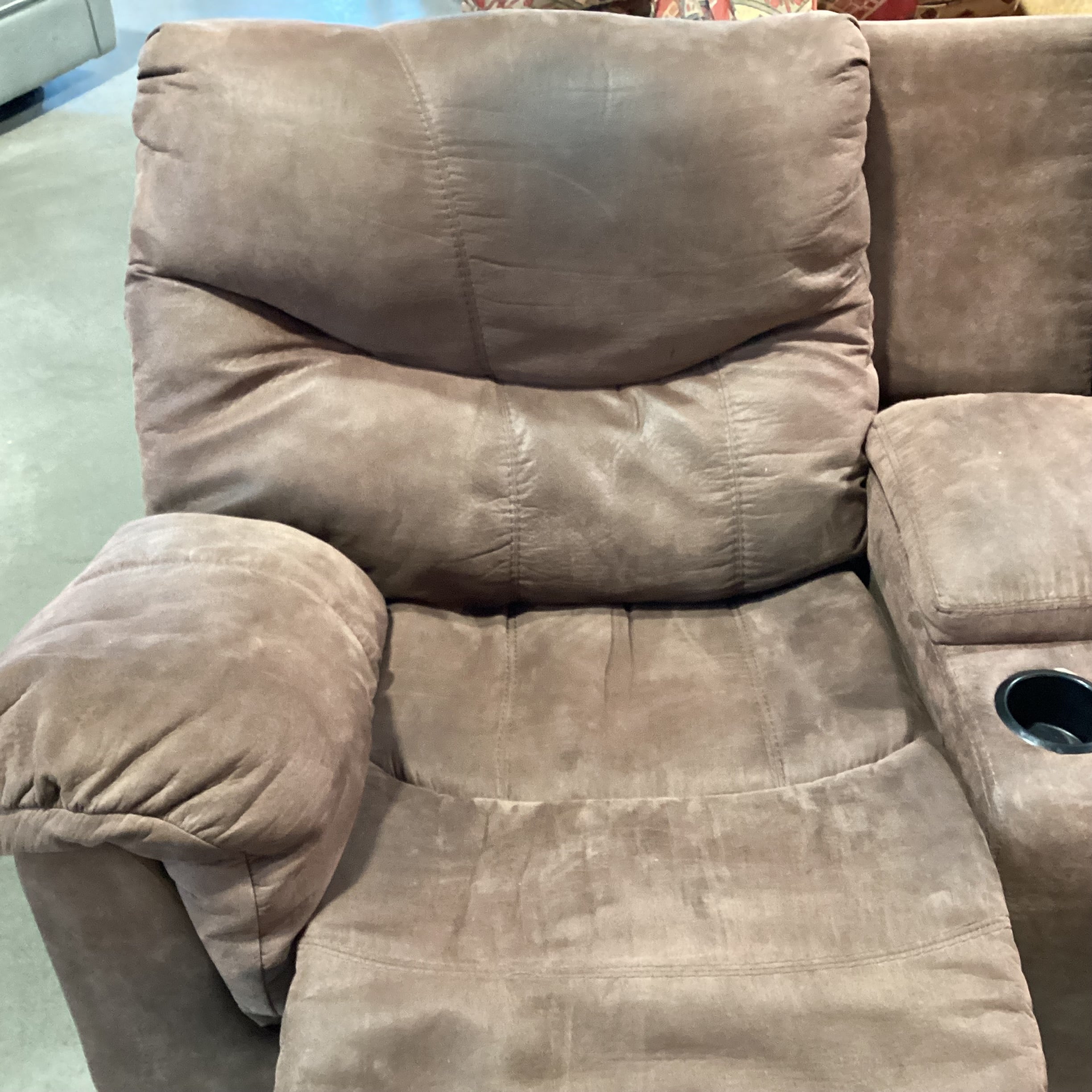 Brown Micro Suede Double Reclining with Console Sofa 85"x 35"x 41"