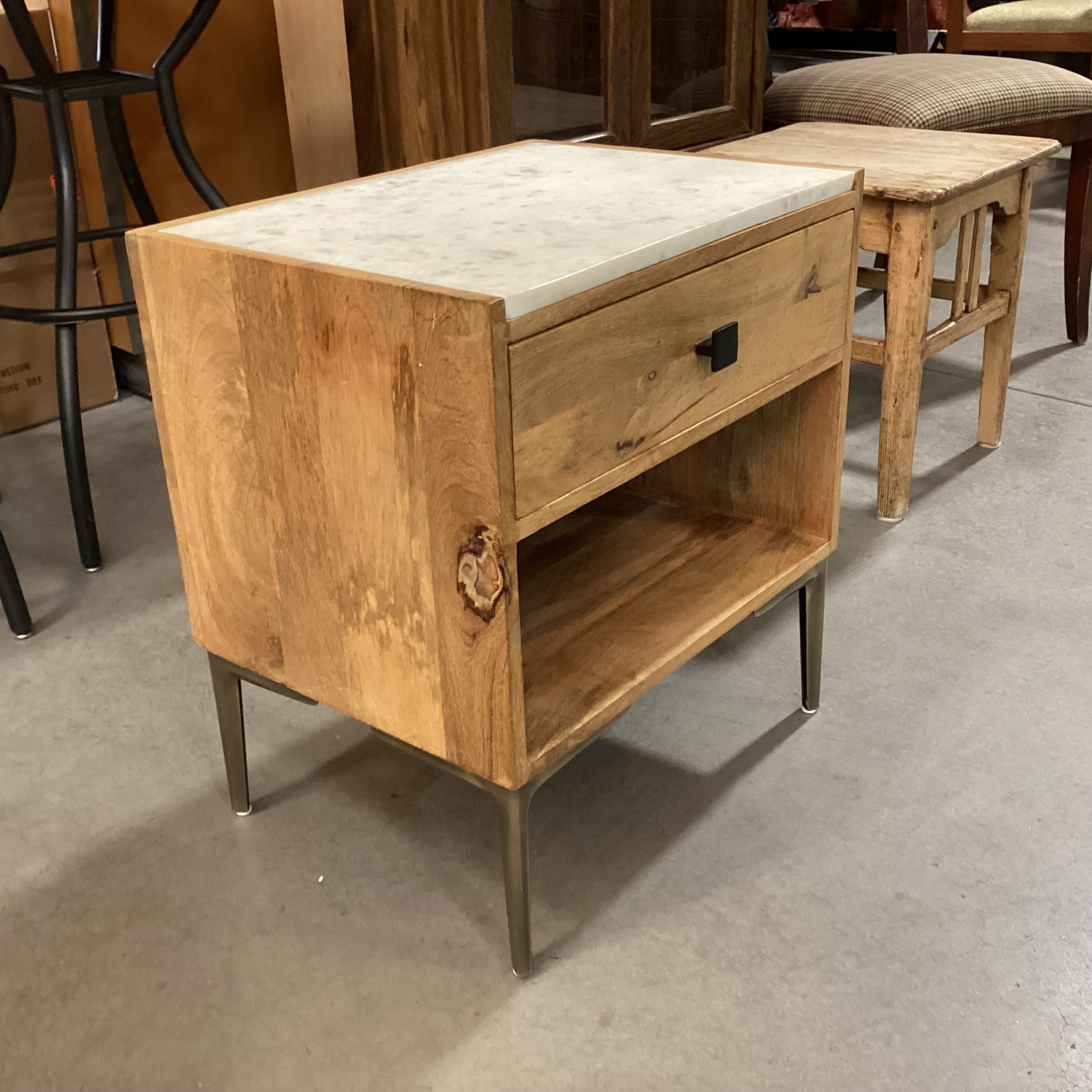 West Elm Natural Wood with Marble Top 1 Drawer Nightstand 20"x 15.5"x 22.5"