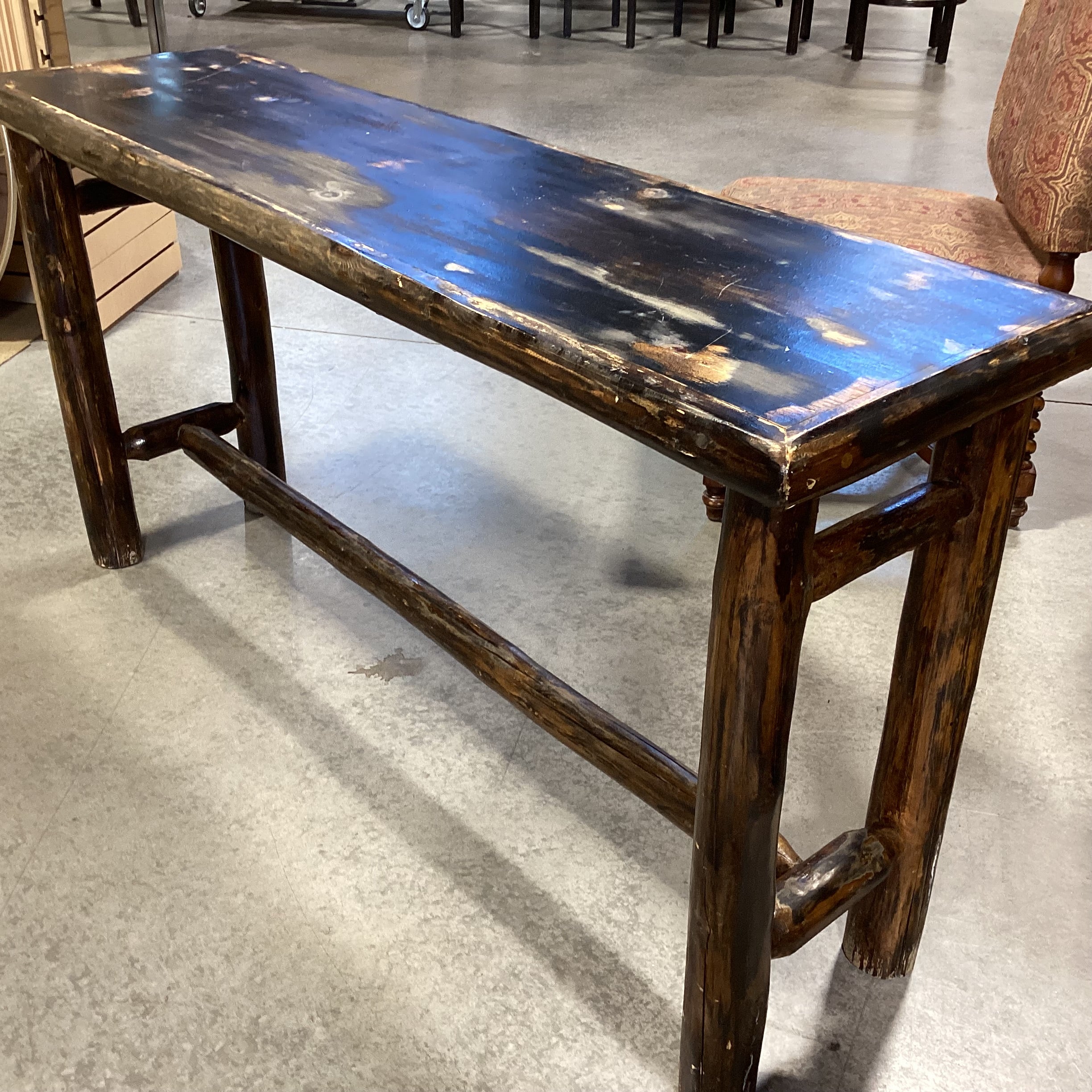 Black Distressed Rustic Finish Wood & Log Sofa Table 60"x 17"x 31"