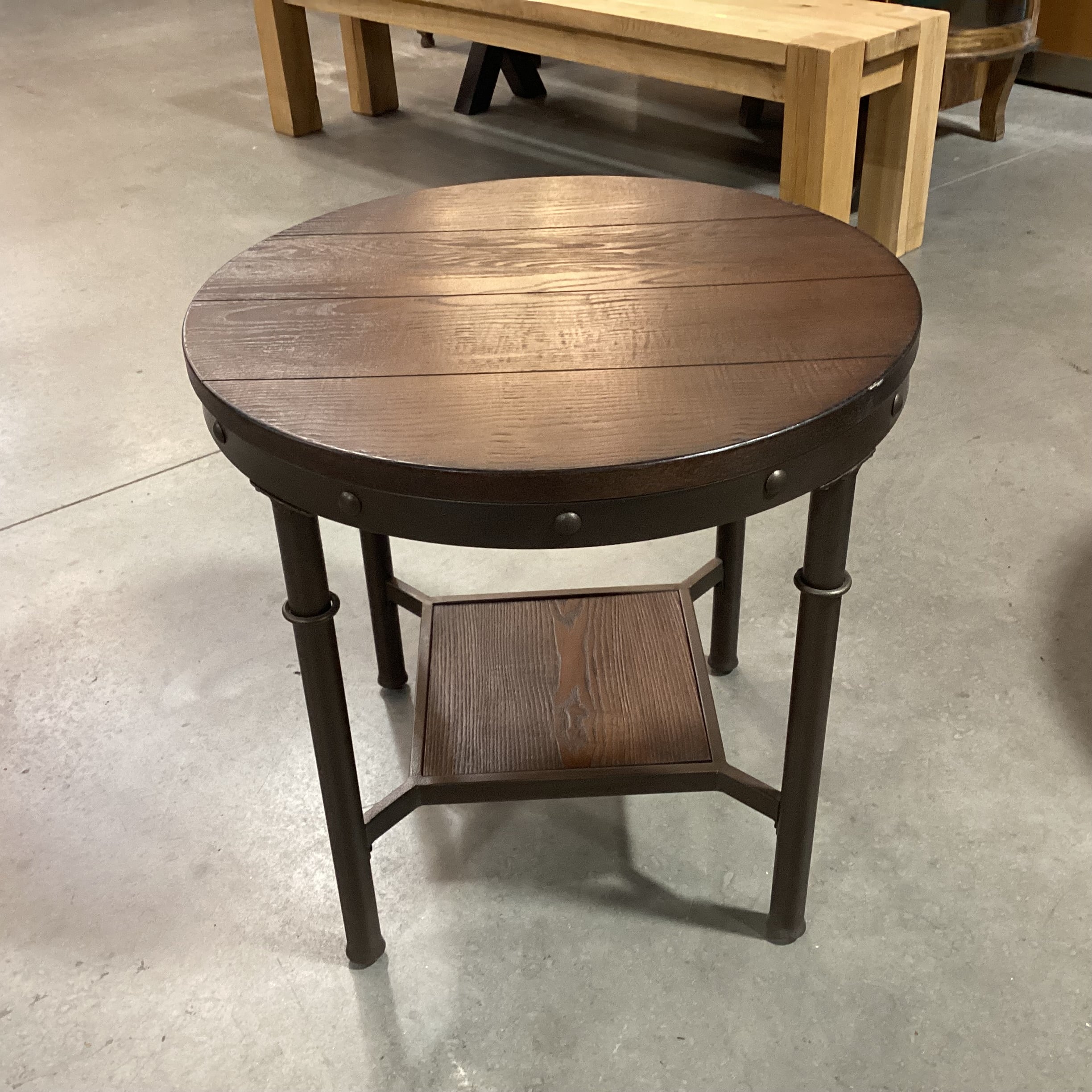 Ashley Furniture Round Wood & Iron End Table 24" Diameter x 23"