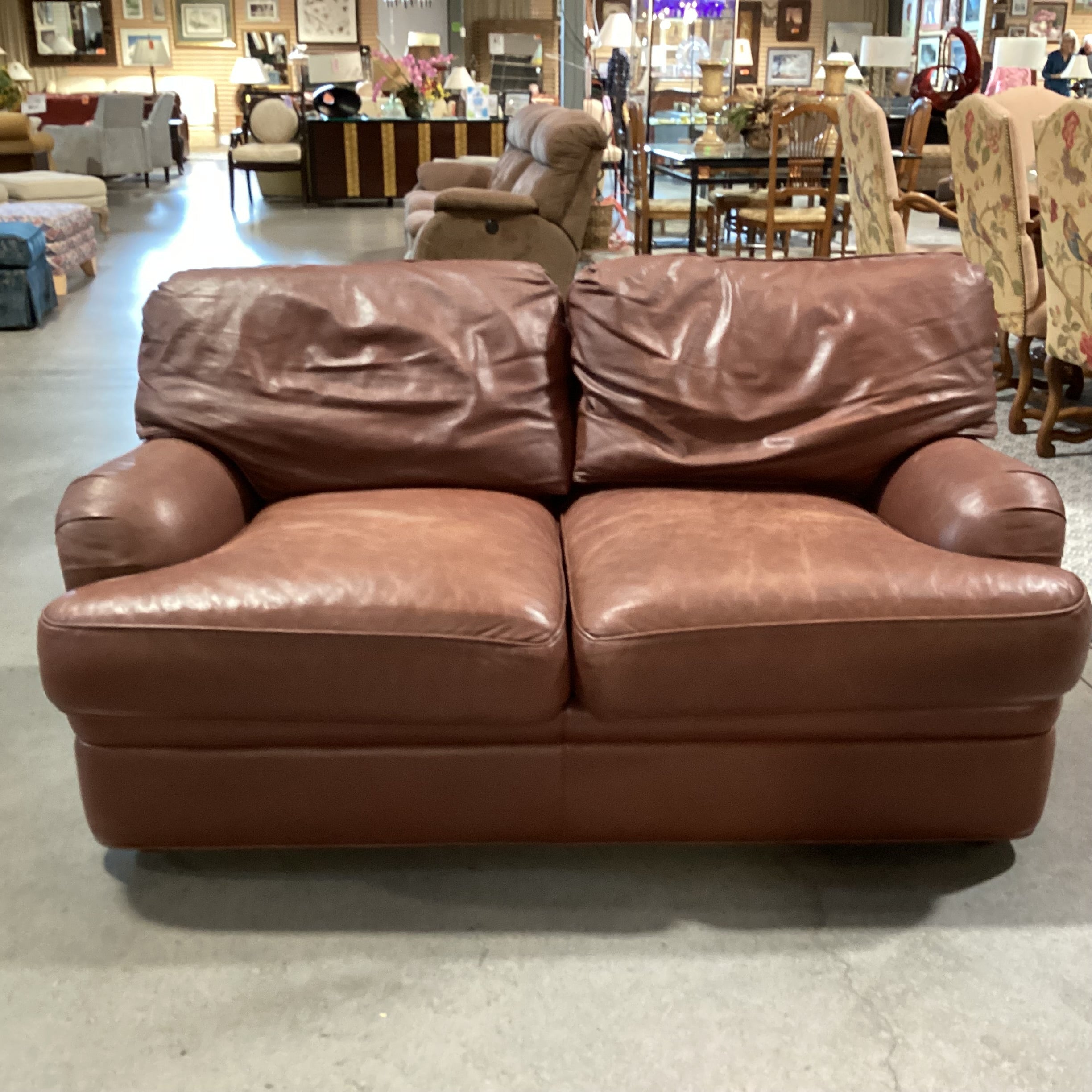 Hancock & Moore Brown Leather Down Mix Loveseat Sofa 66"x 39"x 35"