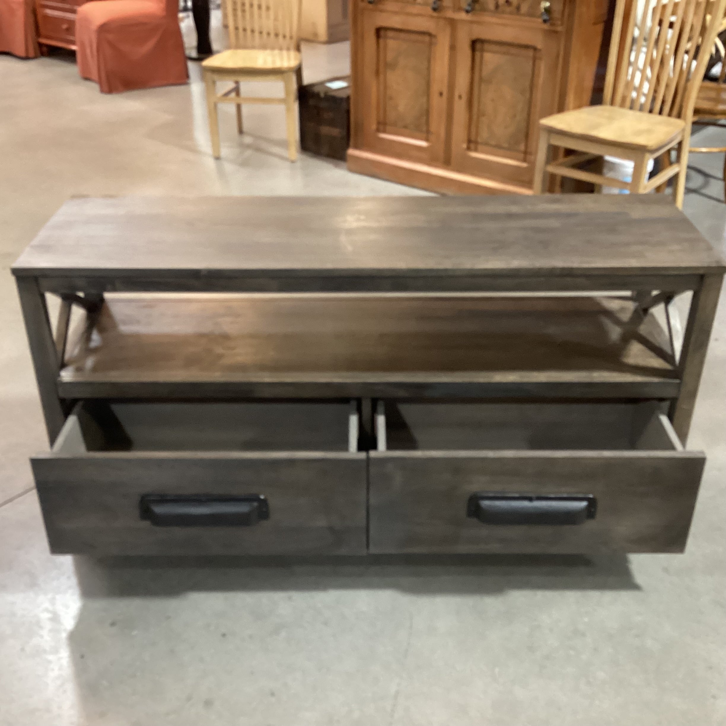 Farm House Washed Grey 2 Drawer with Shelf Console 54"x 16"x 26"