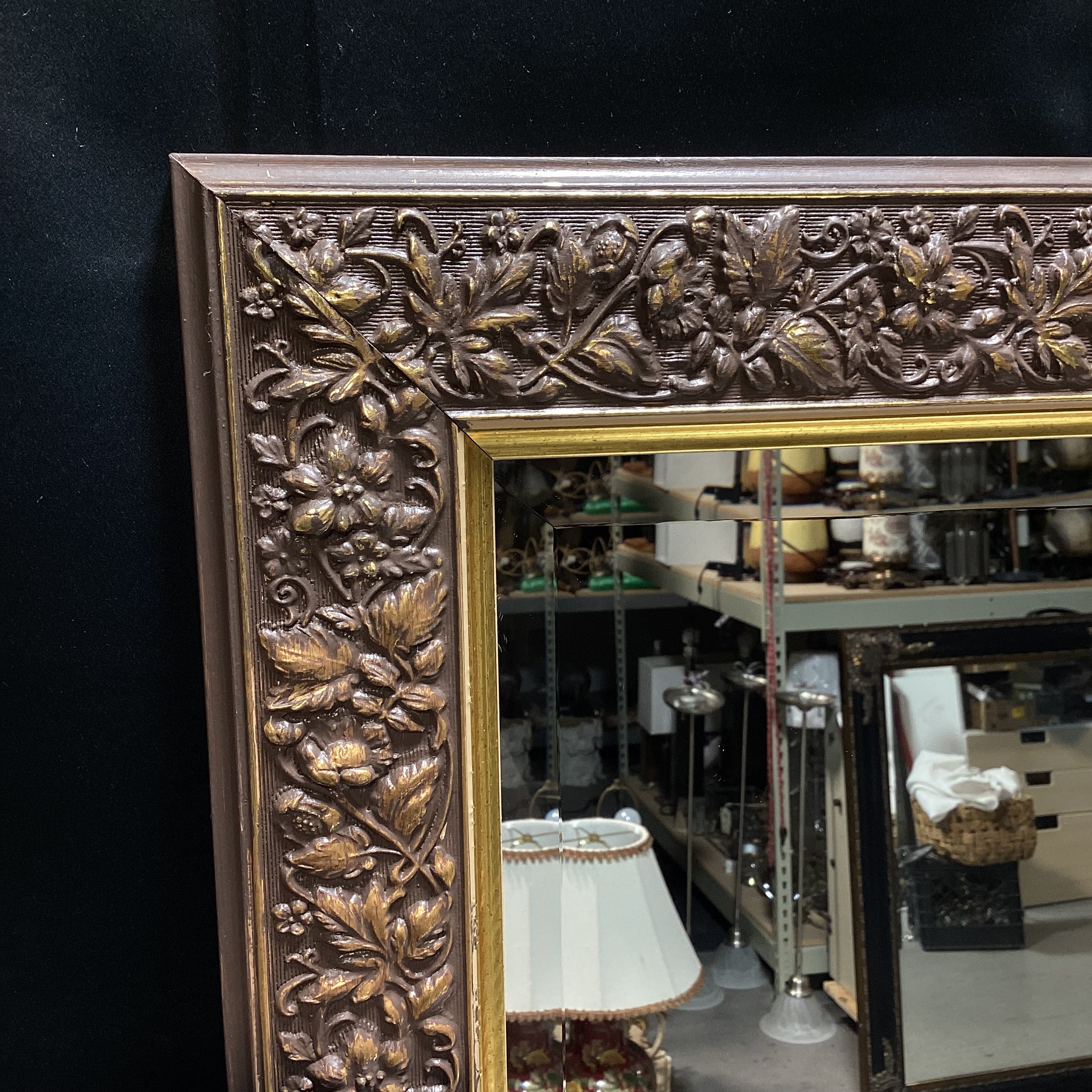 Vintage Bevelled Edge Ornate Gold Foliage Wall Mirror 42" x 30"