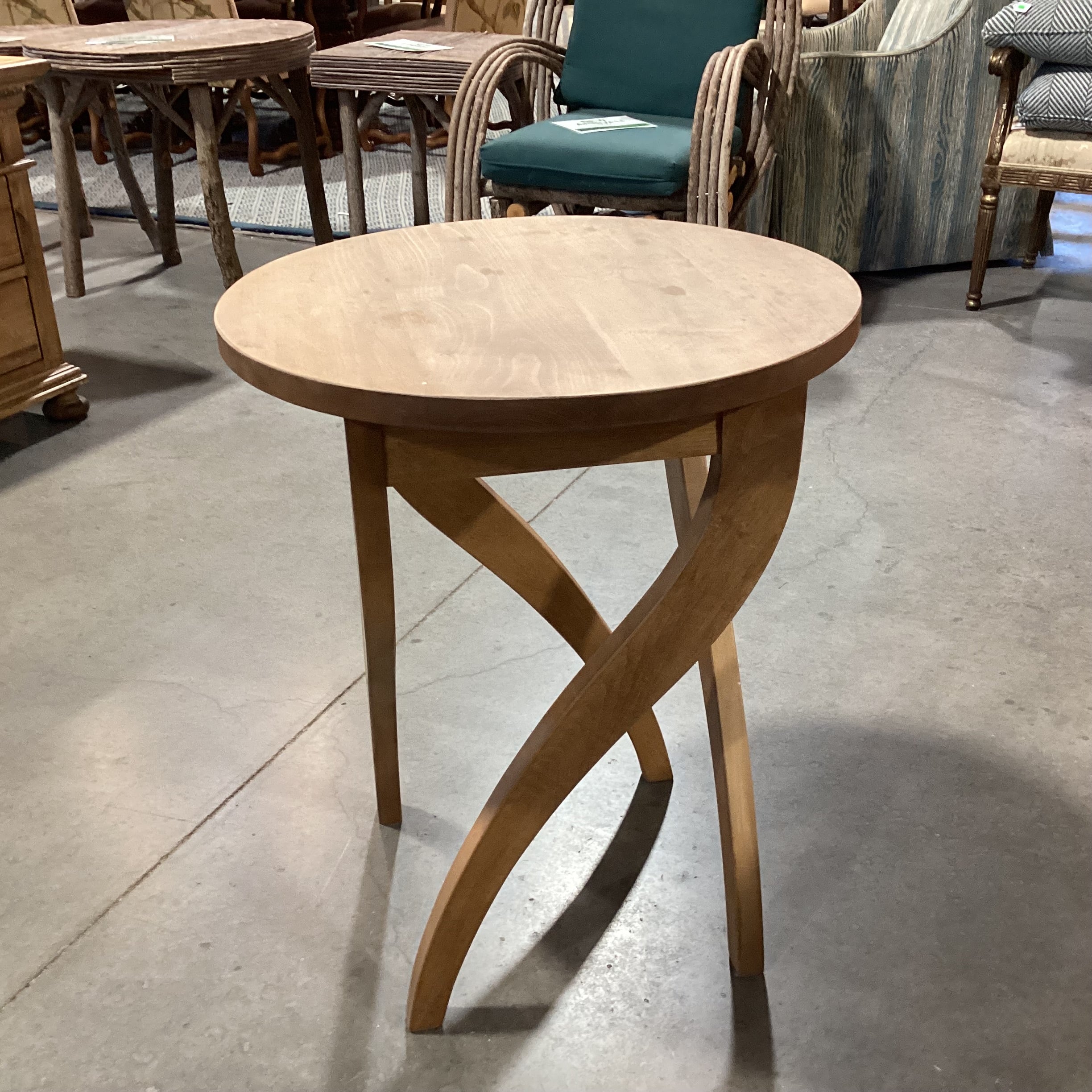 Jaume Torras Style Natural Wood Round & Sculpted Carved Legs End Table 24" Diameter x 29"