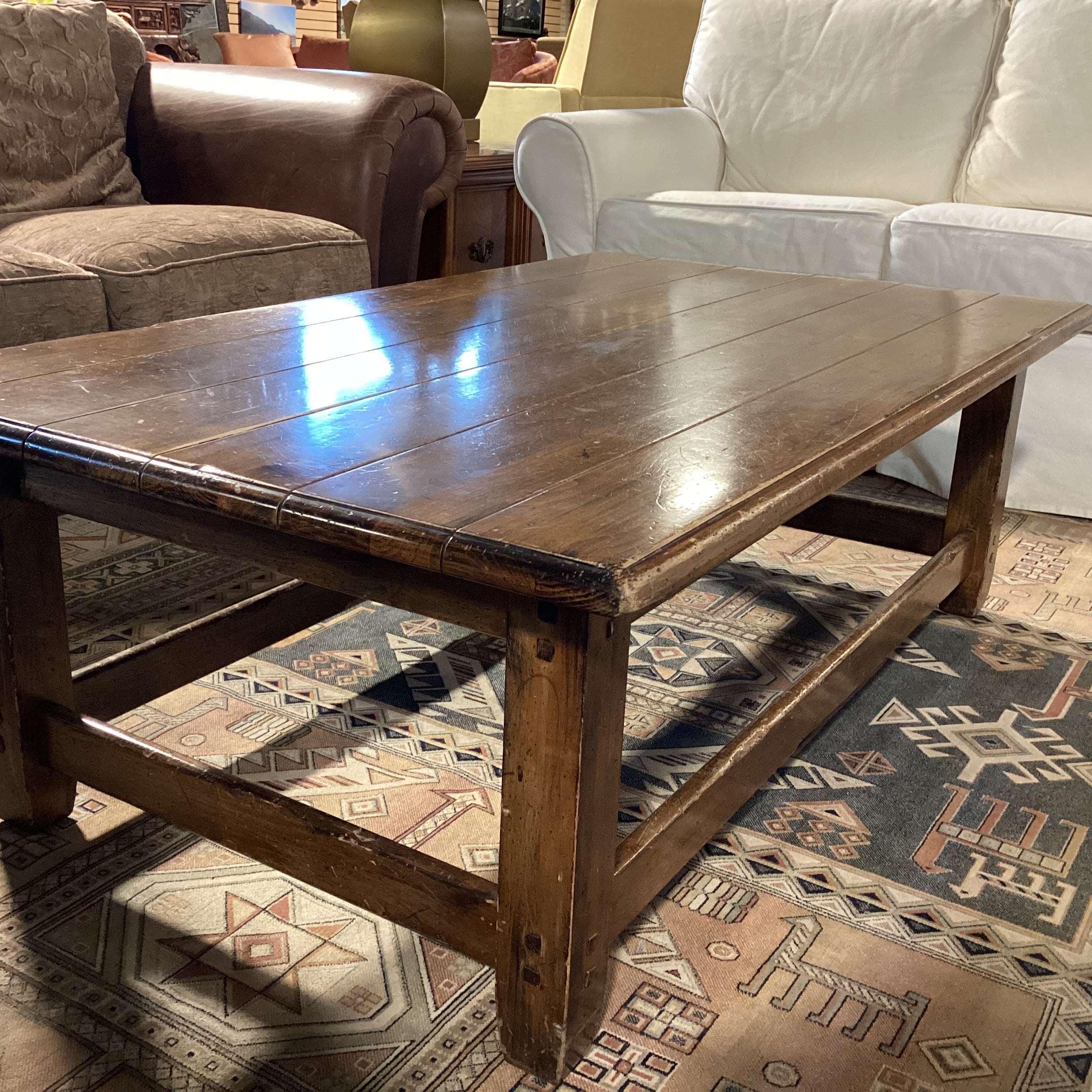 Distressed Finished Wood & Plank Coffee Table 50"x 30"x 17"