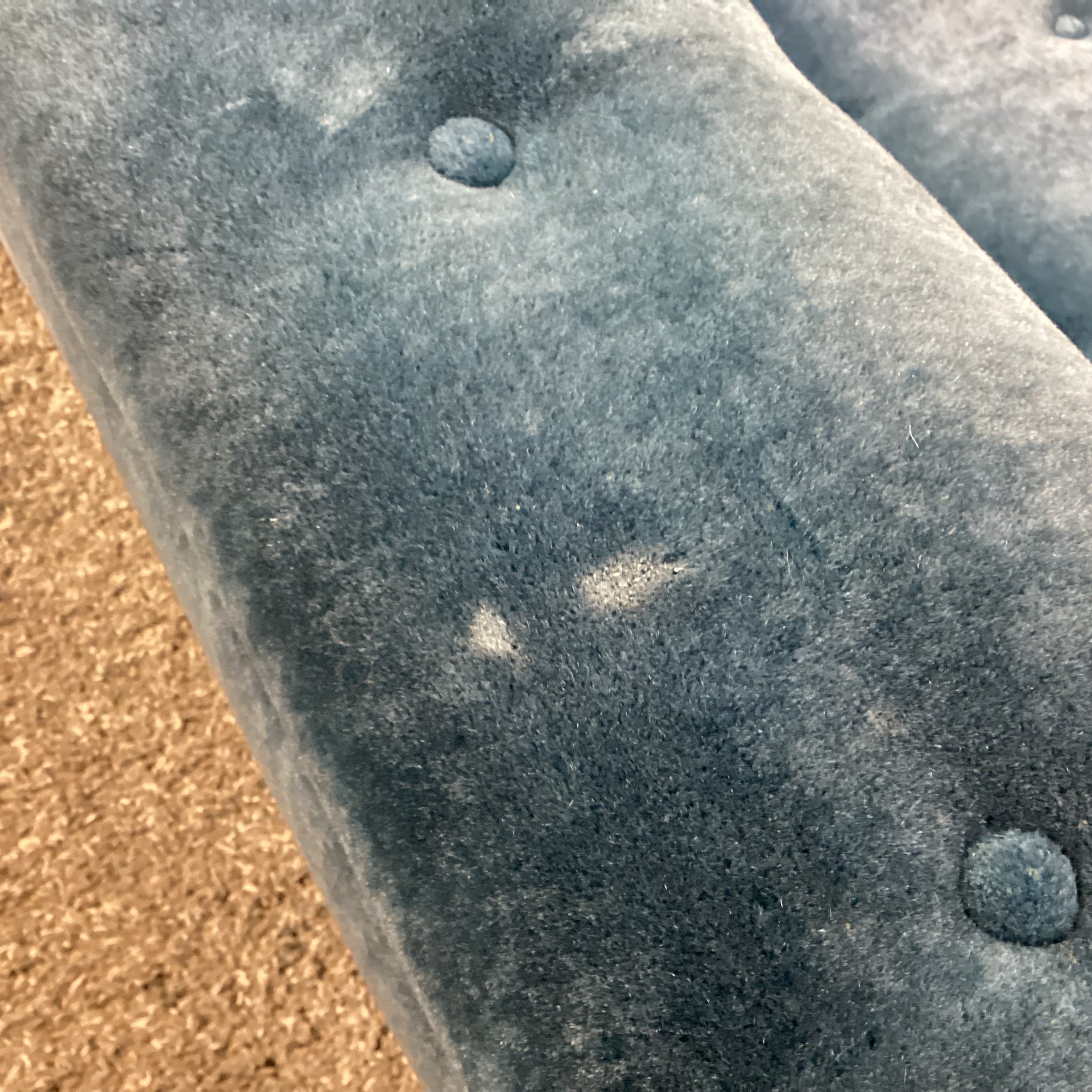 Custom Blue Teal Mohair with Button Tufting Armless Sofa 75"x 35"x 32"