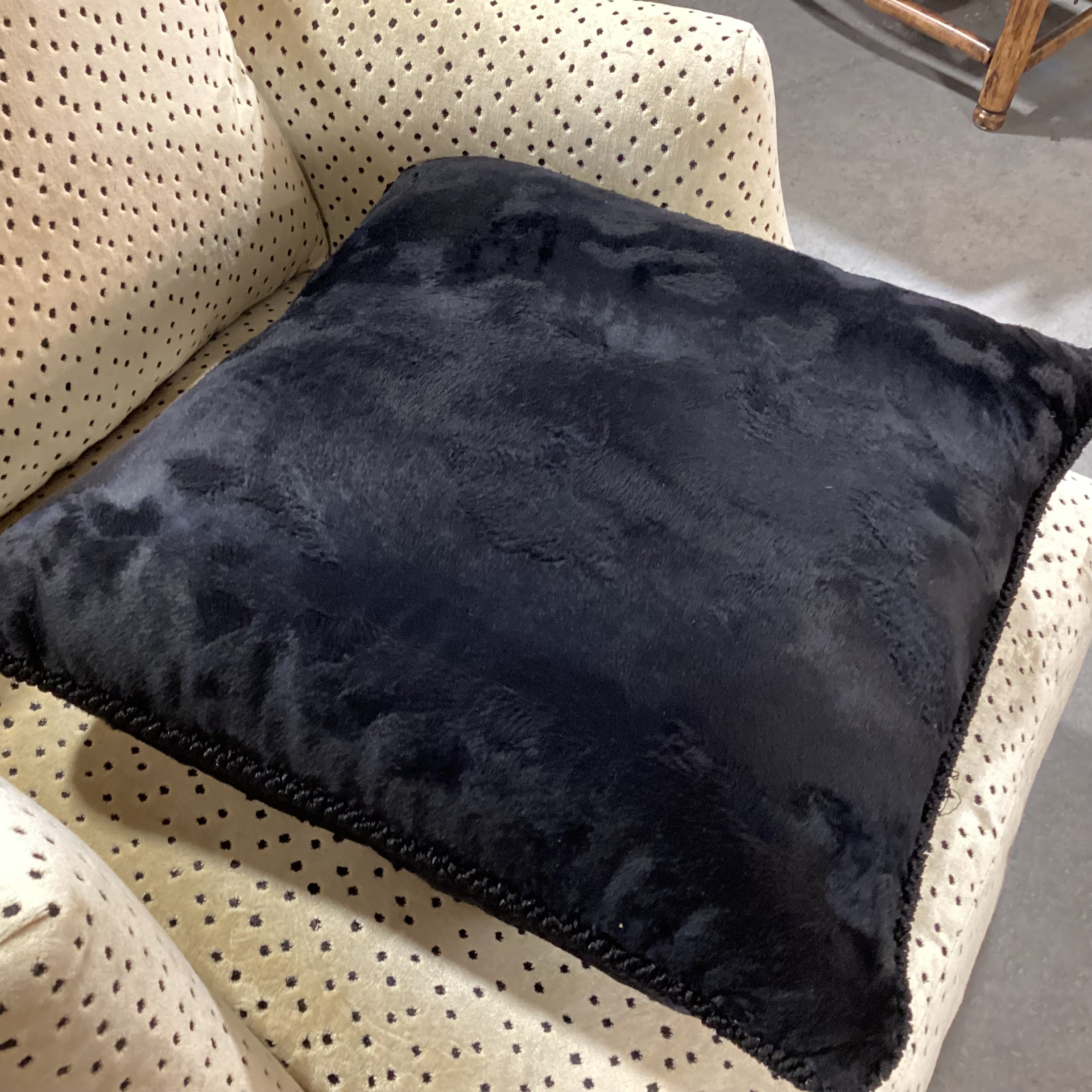 Custom Black Textured Animal Faux Fur with Piping Down Accent Pillow 20"x 20"