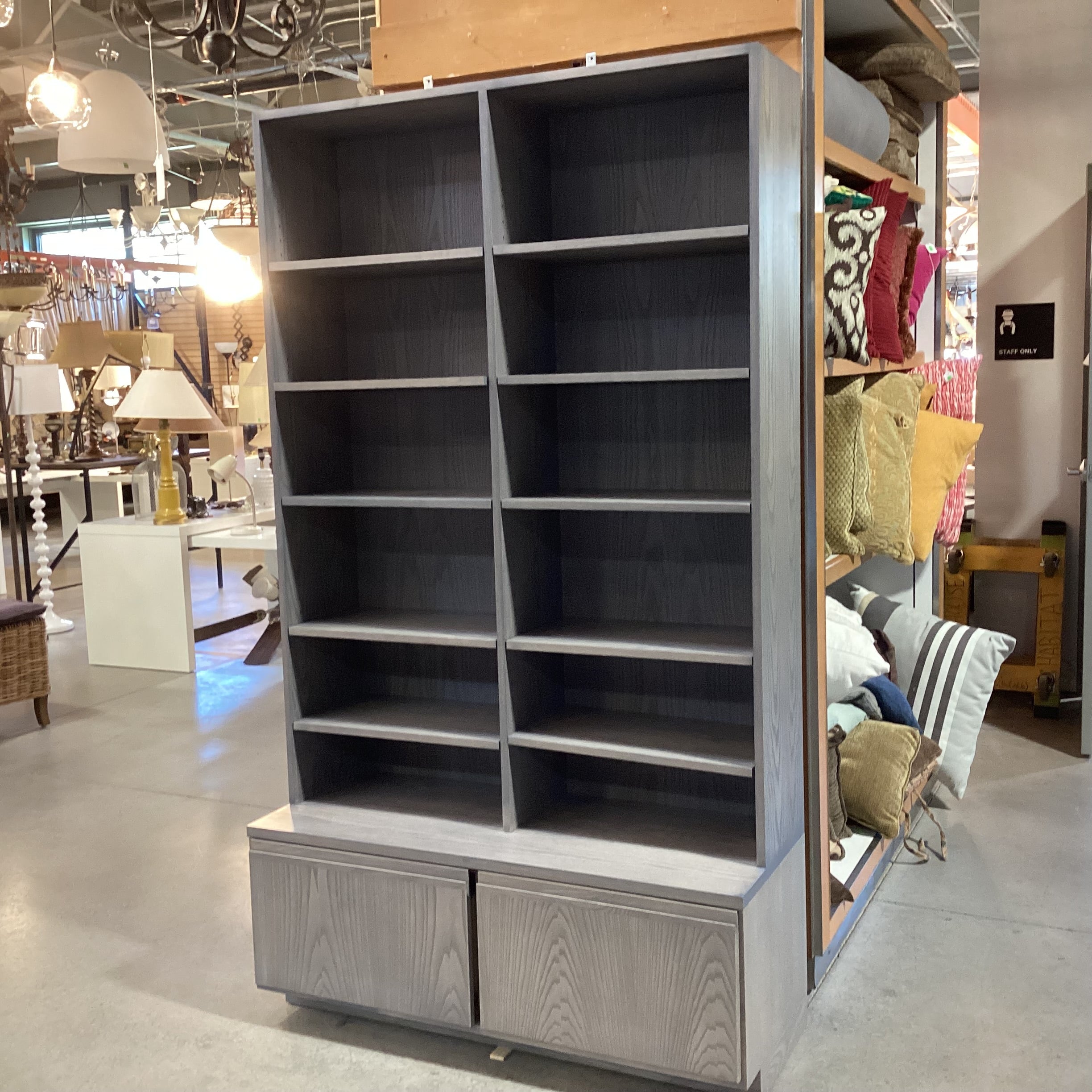 Shell Lake Wood Crafters Natural Ash with Ash Shell Stain Bottom 2 Drawer File Cabinets Double Bookcase Shelves 45.5"x 19"x 81"