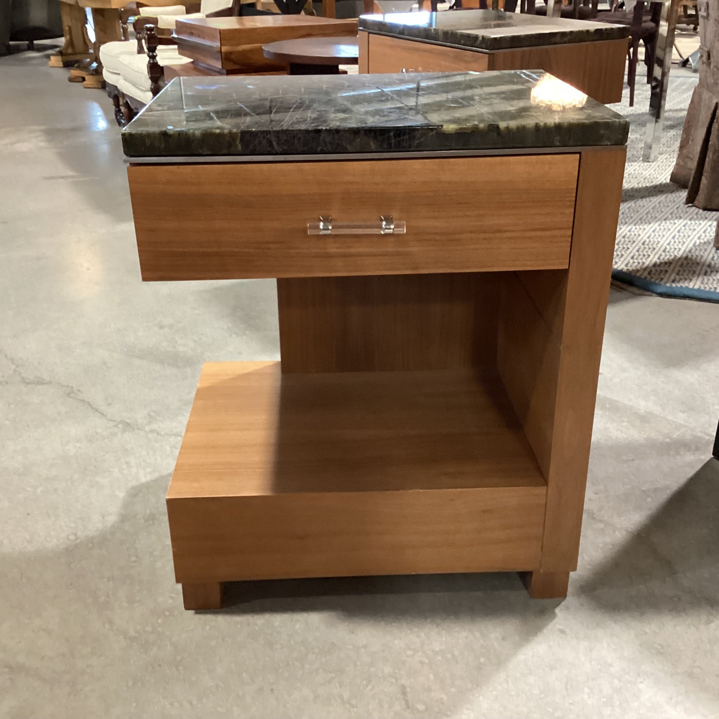 Custom Walnut Soft Close Drawer & Green Black Stone Top Nightstand 24"x 18"x 29"