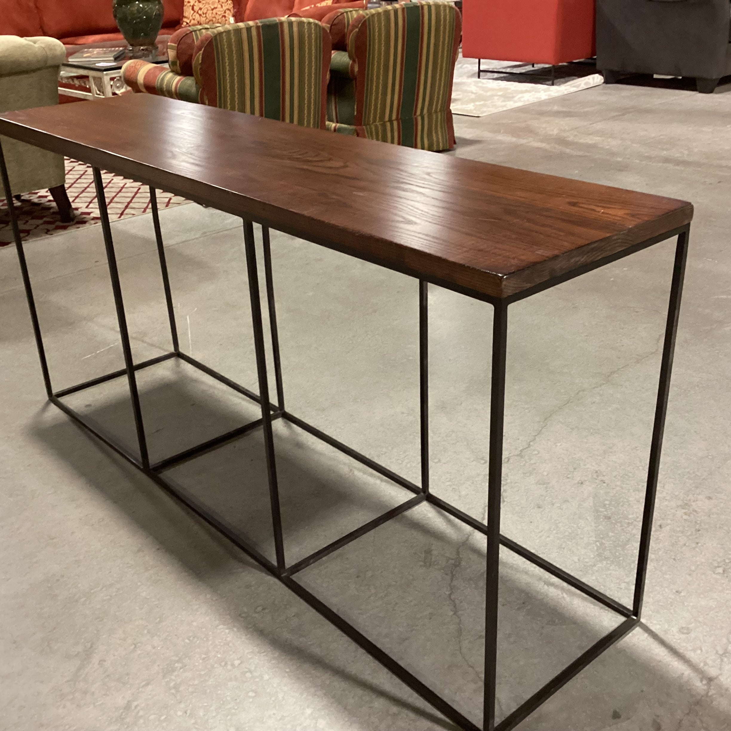 Dark Finish Wood & Iron Base Sofa Table 63"x 16"x 30"