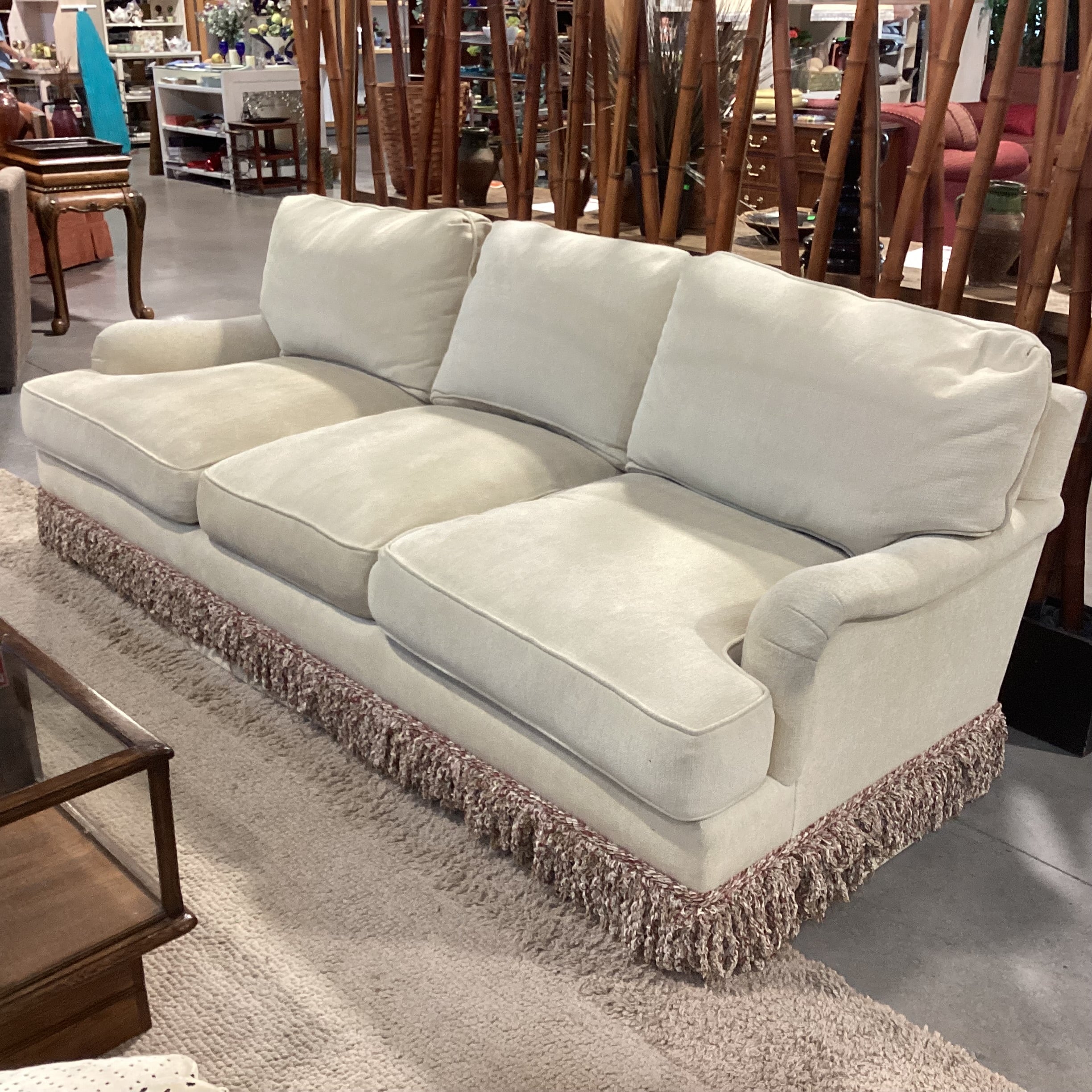 JJ Custom Cream Chenille Woven with Fringe Down Mix Sofa 96"x 42"x 31"