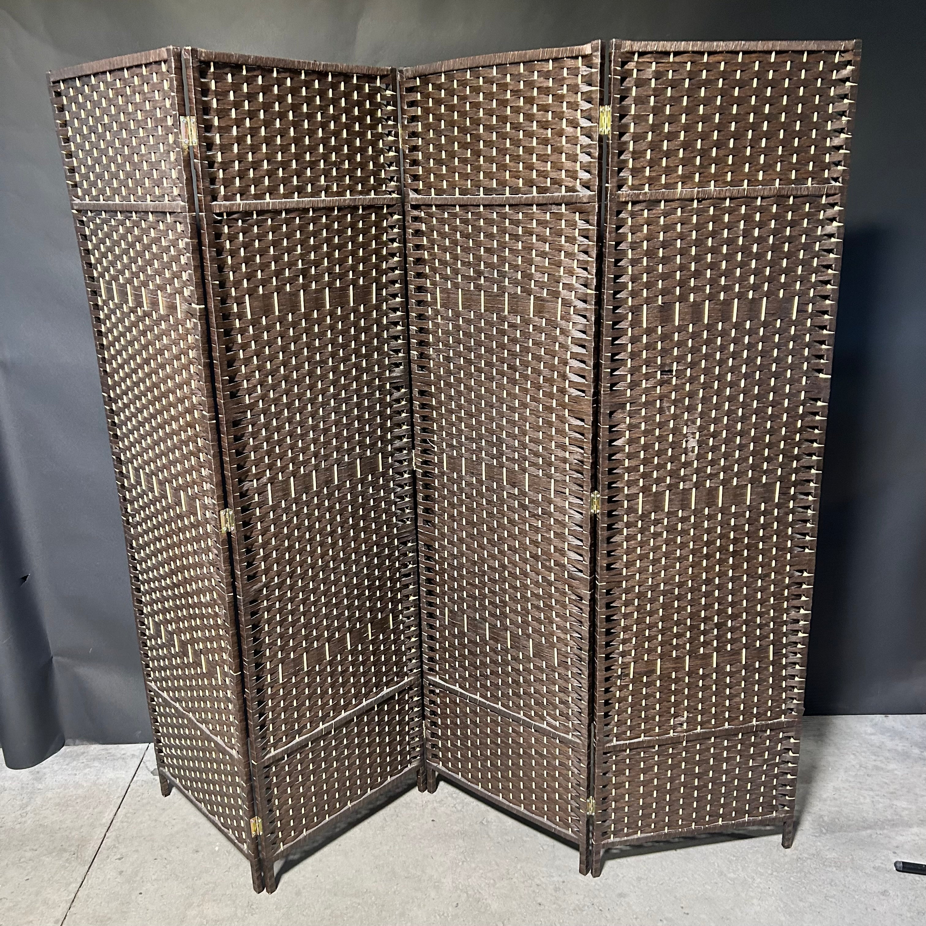 Brown Woven Fiber Privacy Divider 4 Panel 79"x 70