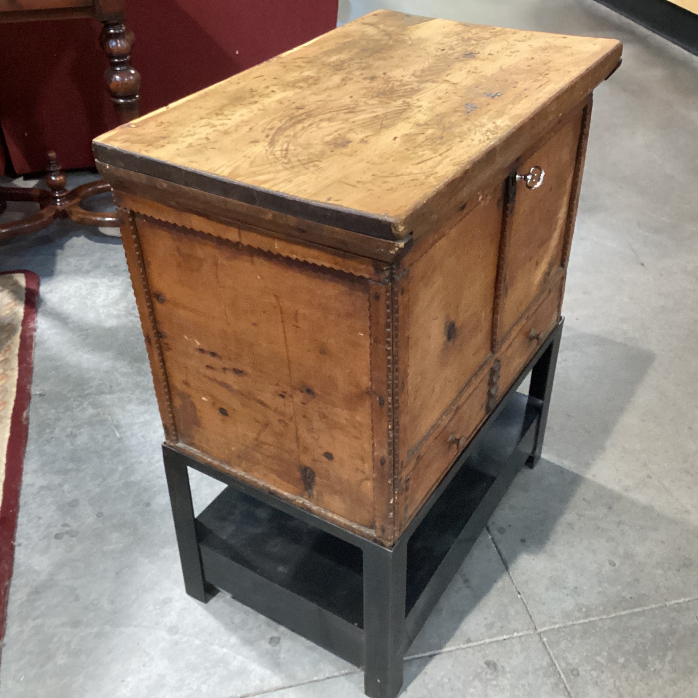 Antique Carved Wood with Metal Stand 2 Drawer & Storage Chest Trunk 22.5"x 14.5"x 28.5"