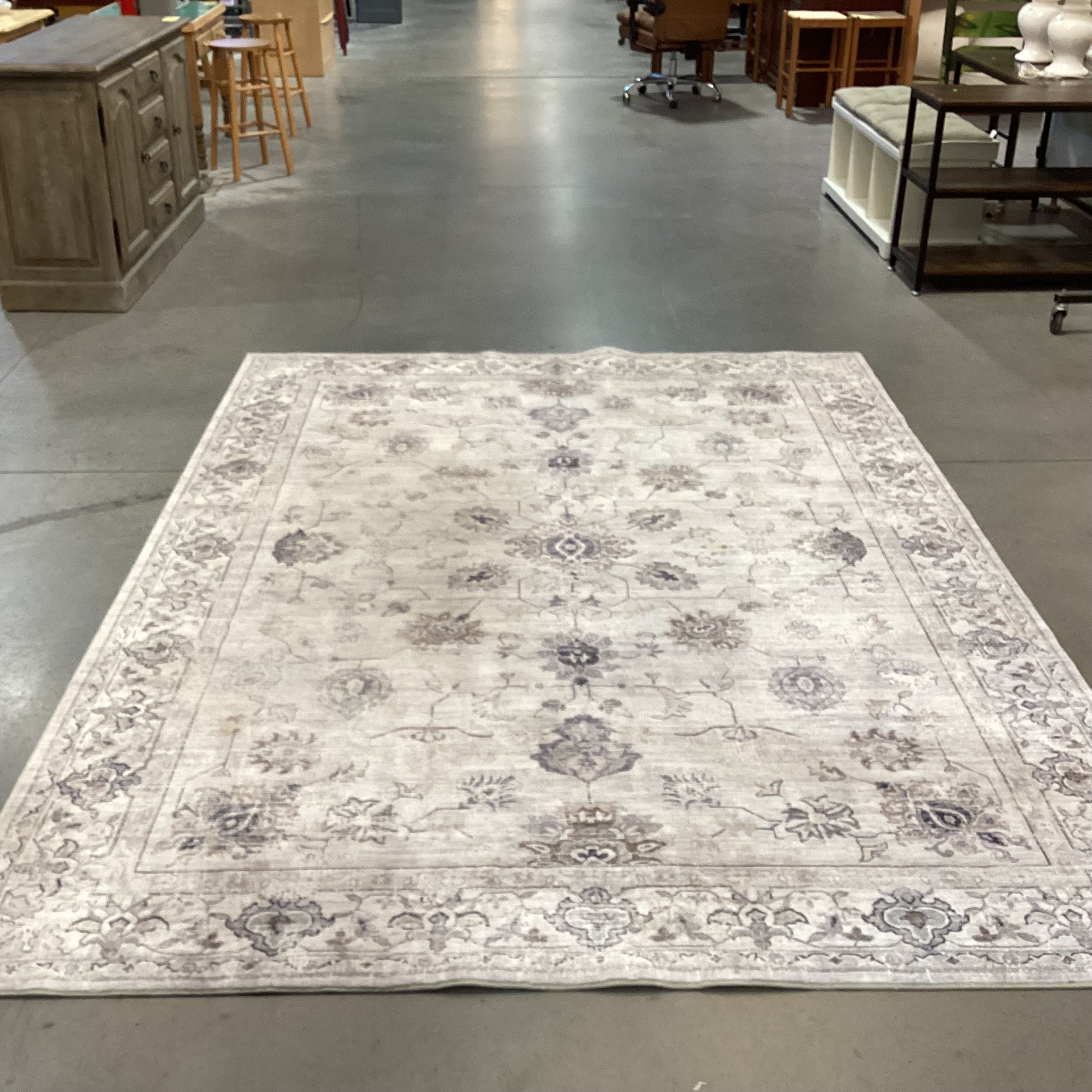 Persian Blooms Ultra Soft Faux Fur Ivory Grey & Taupe Rug 7'3"x 9'10"