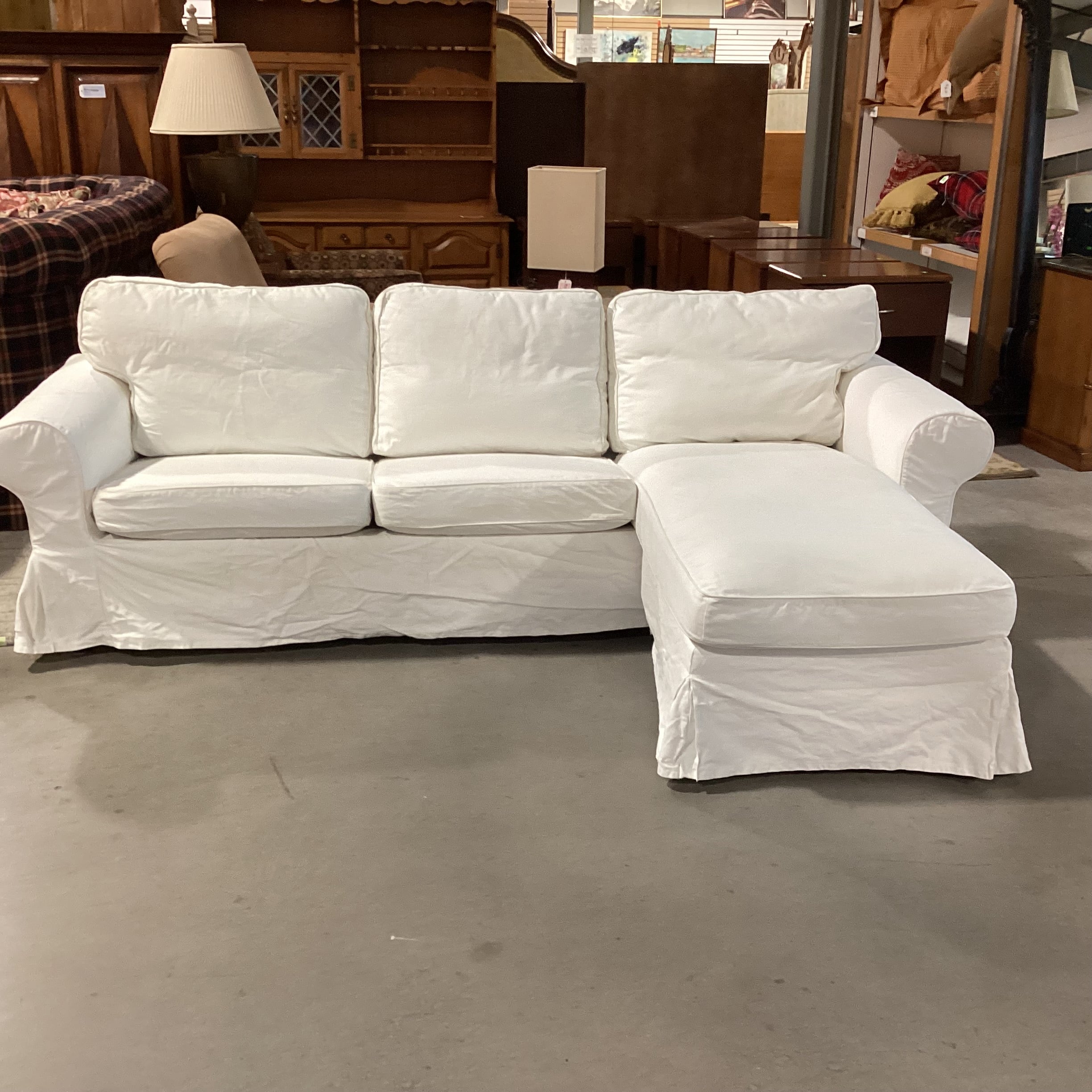 Ikea EKtorp White Slipcovered Changeable Right or Left Chaise 2 Piece Sectional 100"x 65"x 34"x 30"