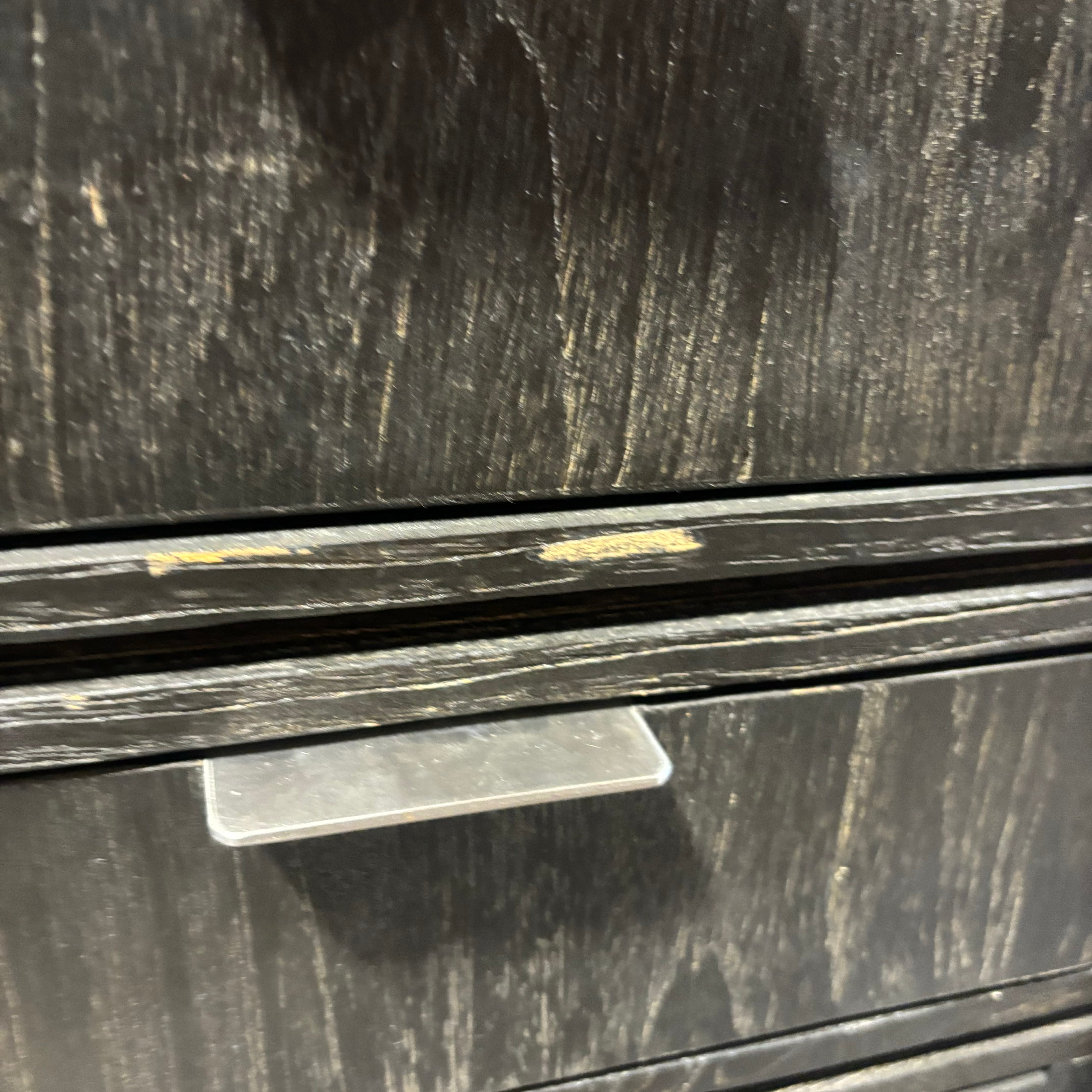 Brownstone Distressed Dark Wood with Steel Base & Glass Top 4 Drawer Desk 65"x 24"x 31"