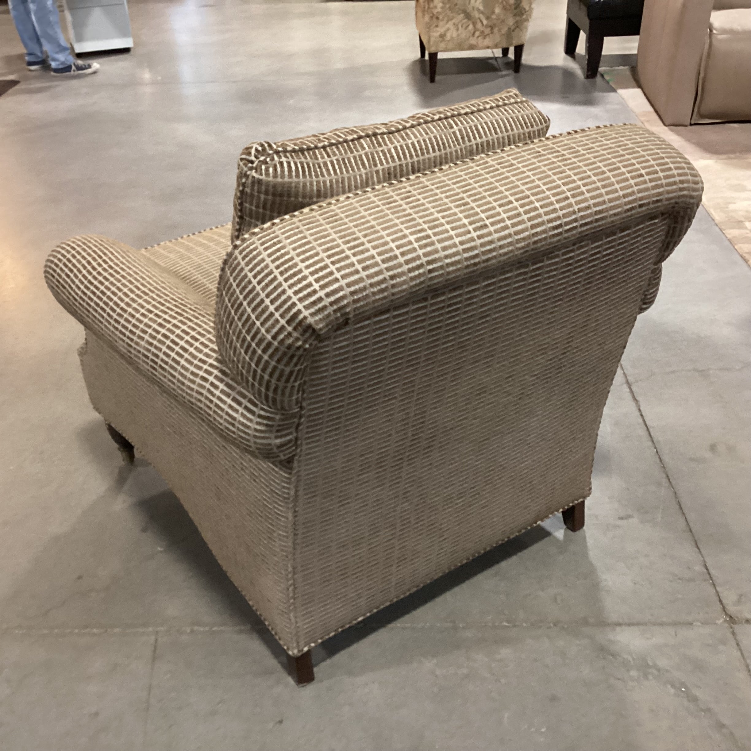 Edward Ferrell Brown & Tan Raised Woven with Carved Foot Brass Casters Chair 35"x 42"x 33"